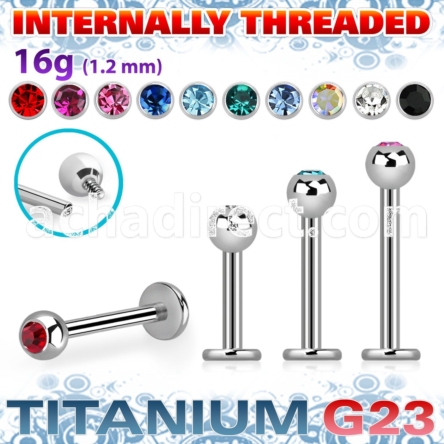 ulbjb3i titanium g23 internal labret jewel ball