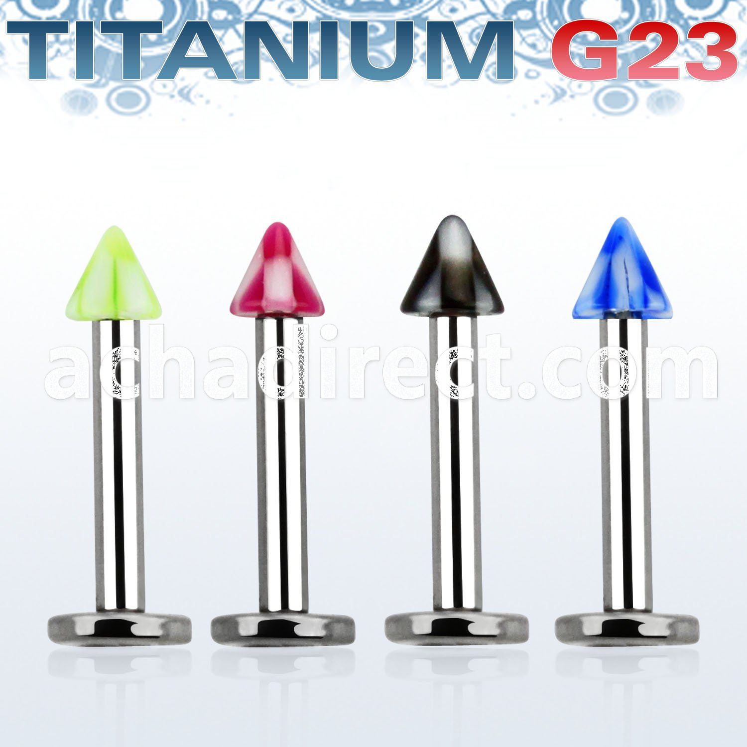 ulckn3 titanium g23 labret with 3mm checkered acrylic cone