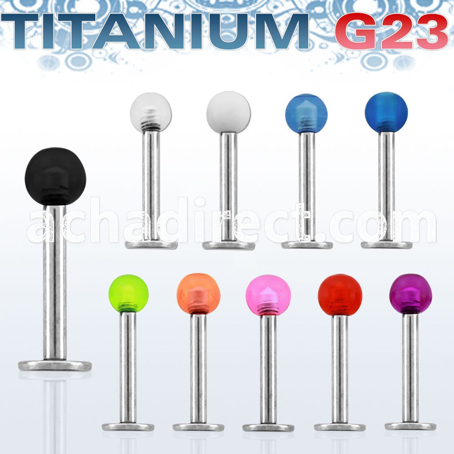 uluvb3 titanium g23 1 2mm labret with 3mm uv acrylic ball