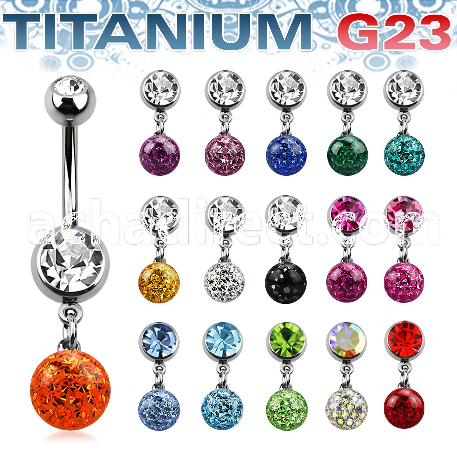 umcd626 titanium g23 belly banana with bezel dangling ball