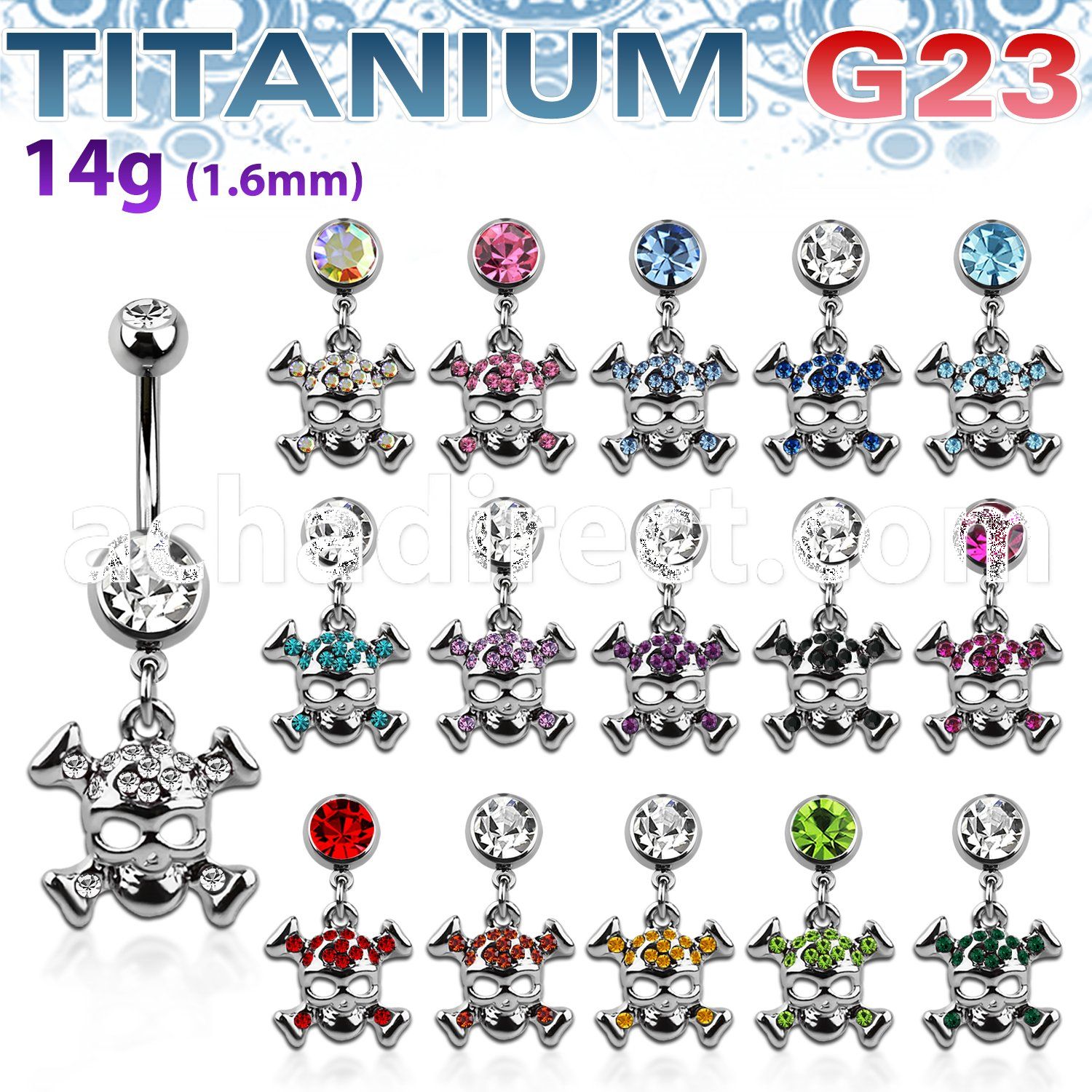 umcdsk4 titanium g23 banana w bezel jewel crystal skull