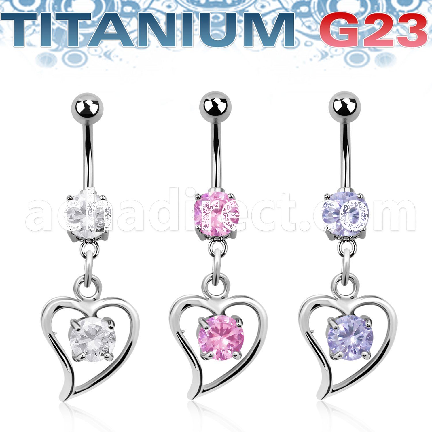 umcdz17 titanium g23 belly banana w 5 8mm bezel jewel heart