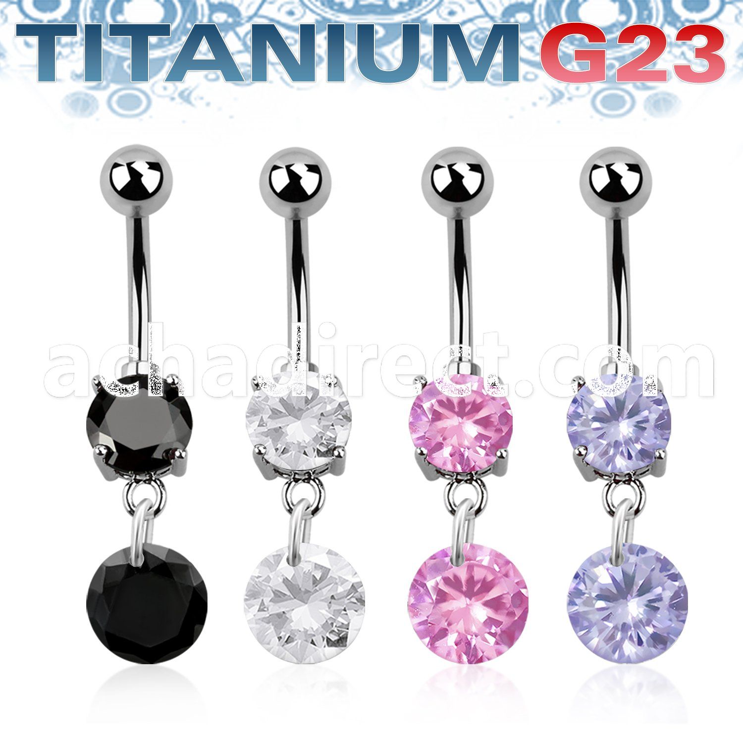 umcdz407 titanium g23 belly banana w 5 8mm bezel jewel 8mm cz