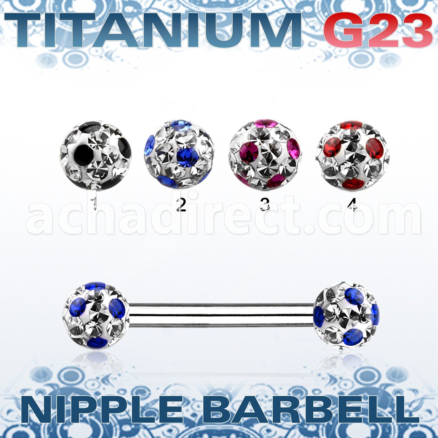 unpfr5a titanium g23 nipple barbell w 5mm ferido dotted balls
