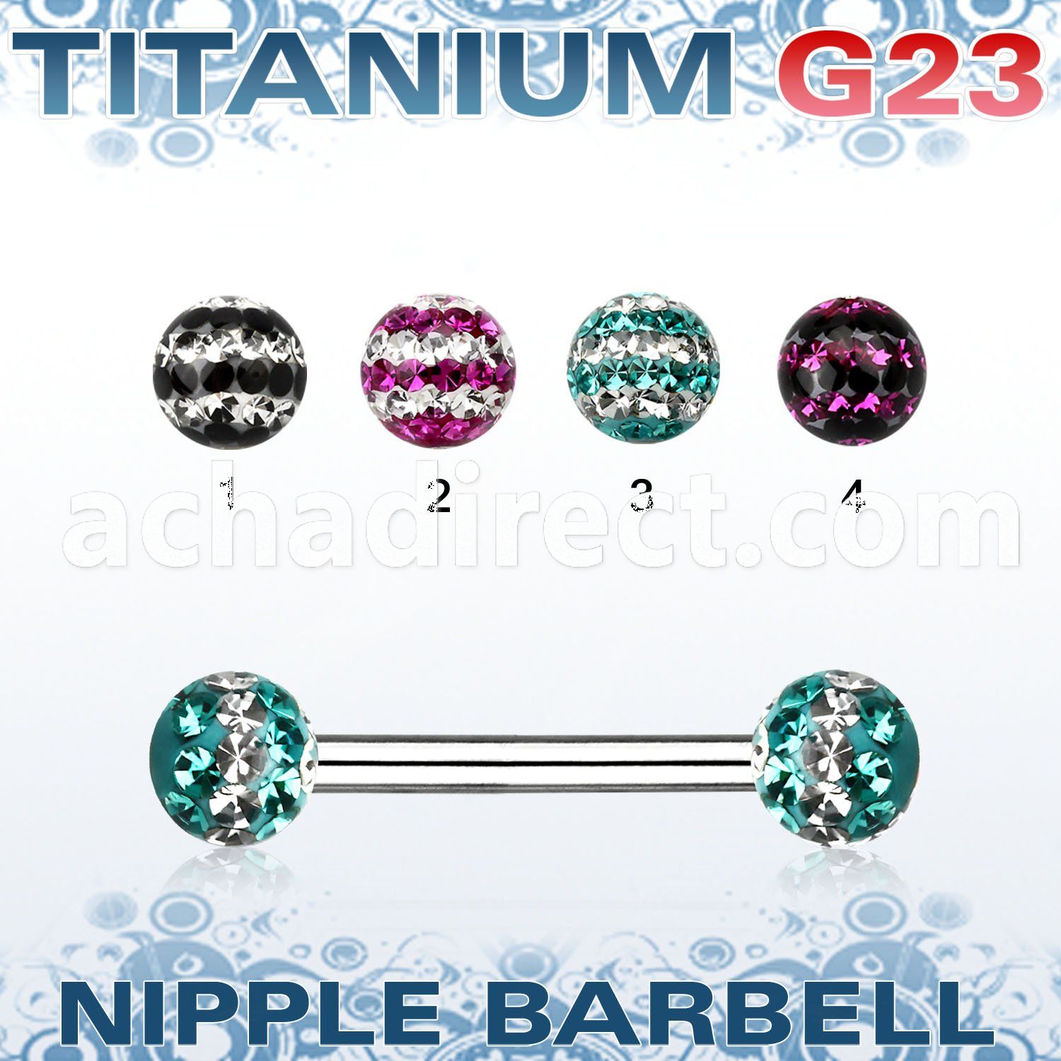 unpfr5d titanium g23 nipple barbell w tri line ferido ball