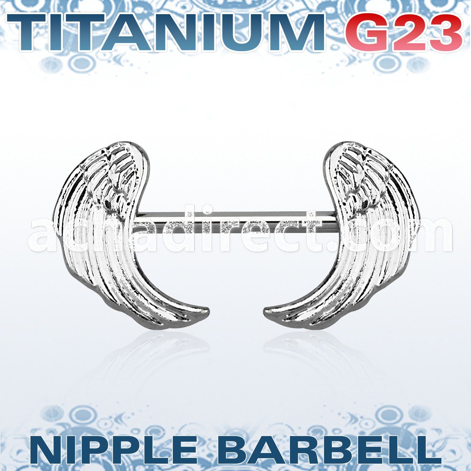 unpsh15 titanium g23 nipple barbell w two rhodium plated wings
