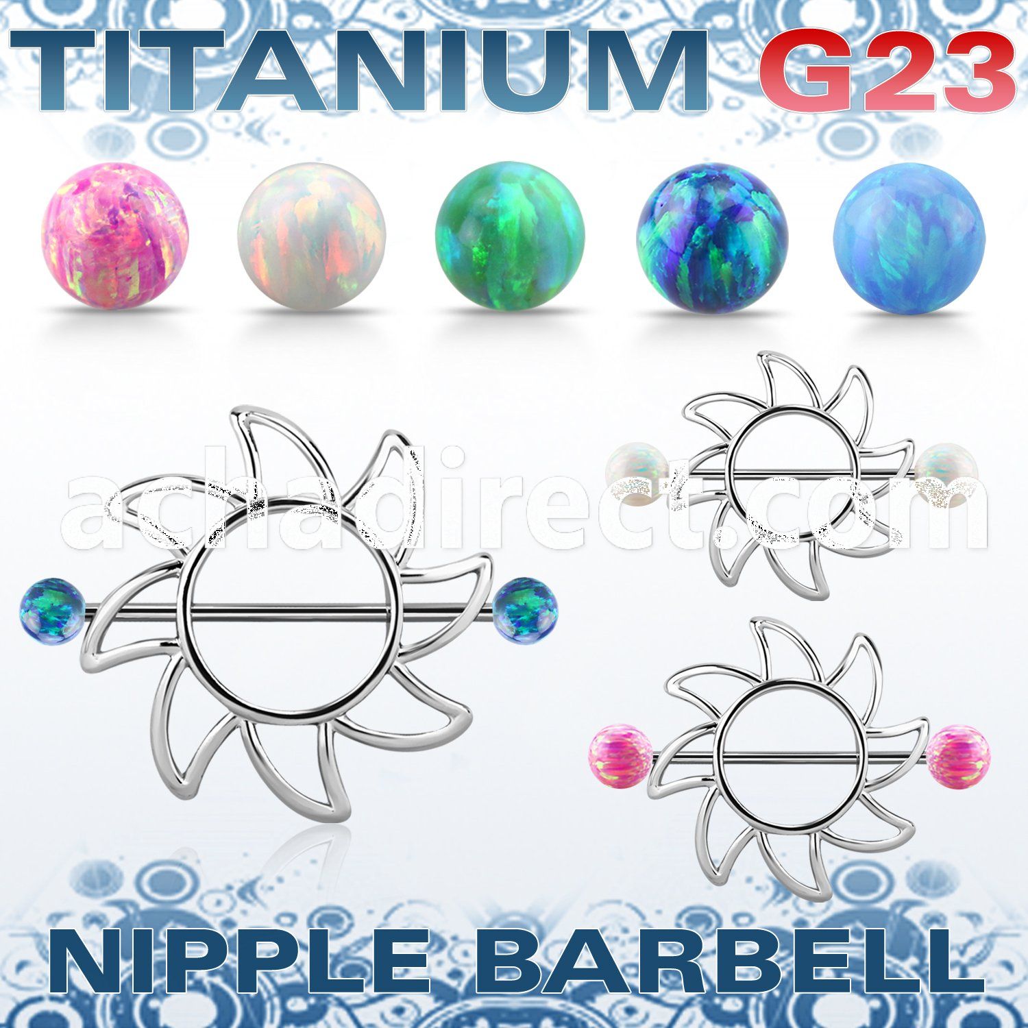 uonp103 sun shaped nipple shield titanium barbell 5mm opal balls