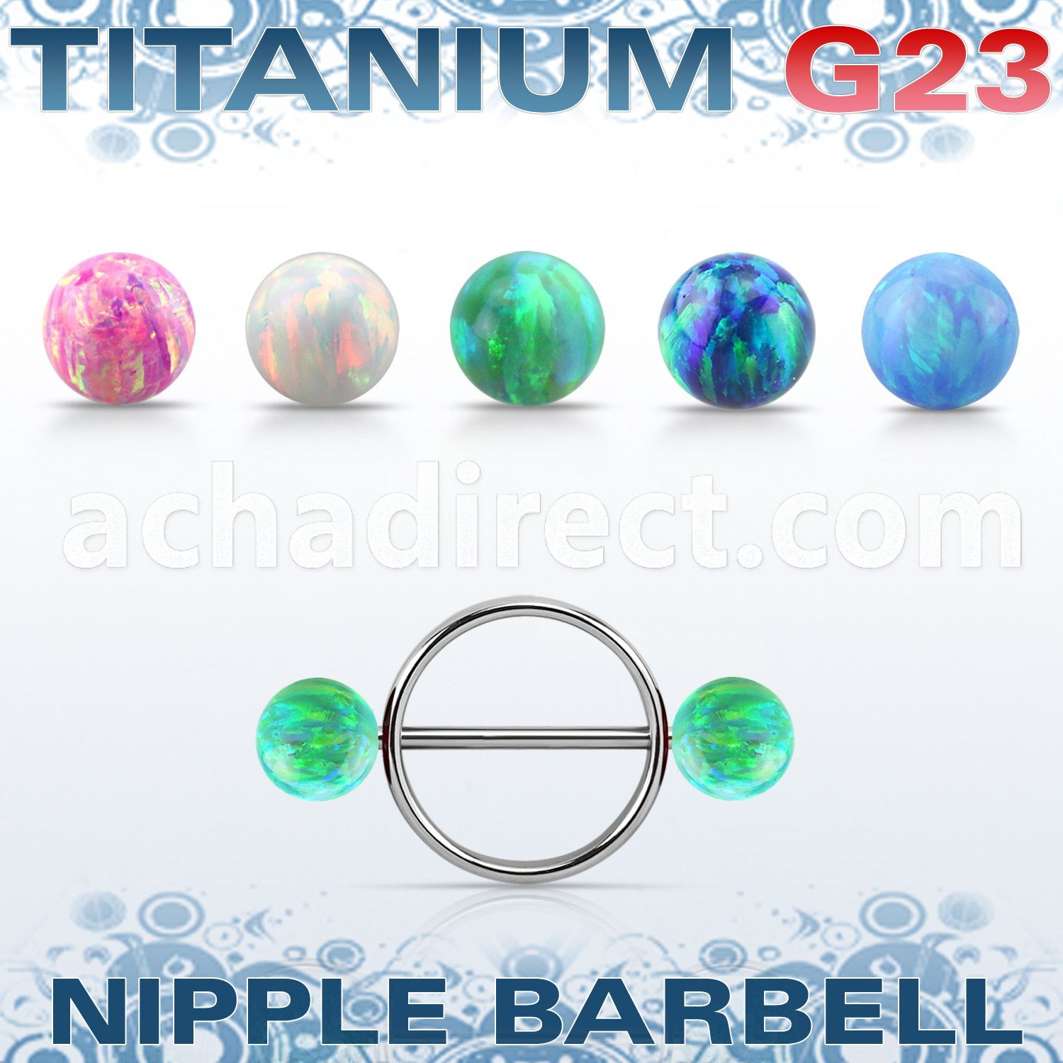 uonpe6 steel nipple shield w titanium barbell w 6mm opal balls