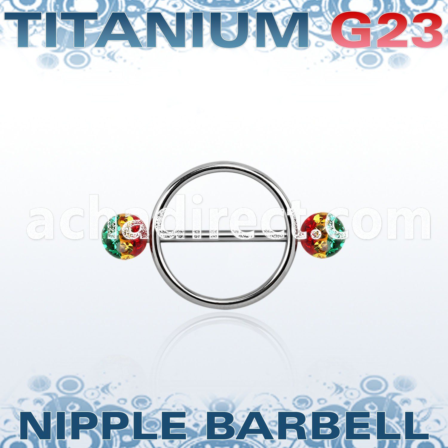 urfnpe5 nipple shield w titanium bar w 2 5mm multi crystal balls