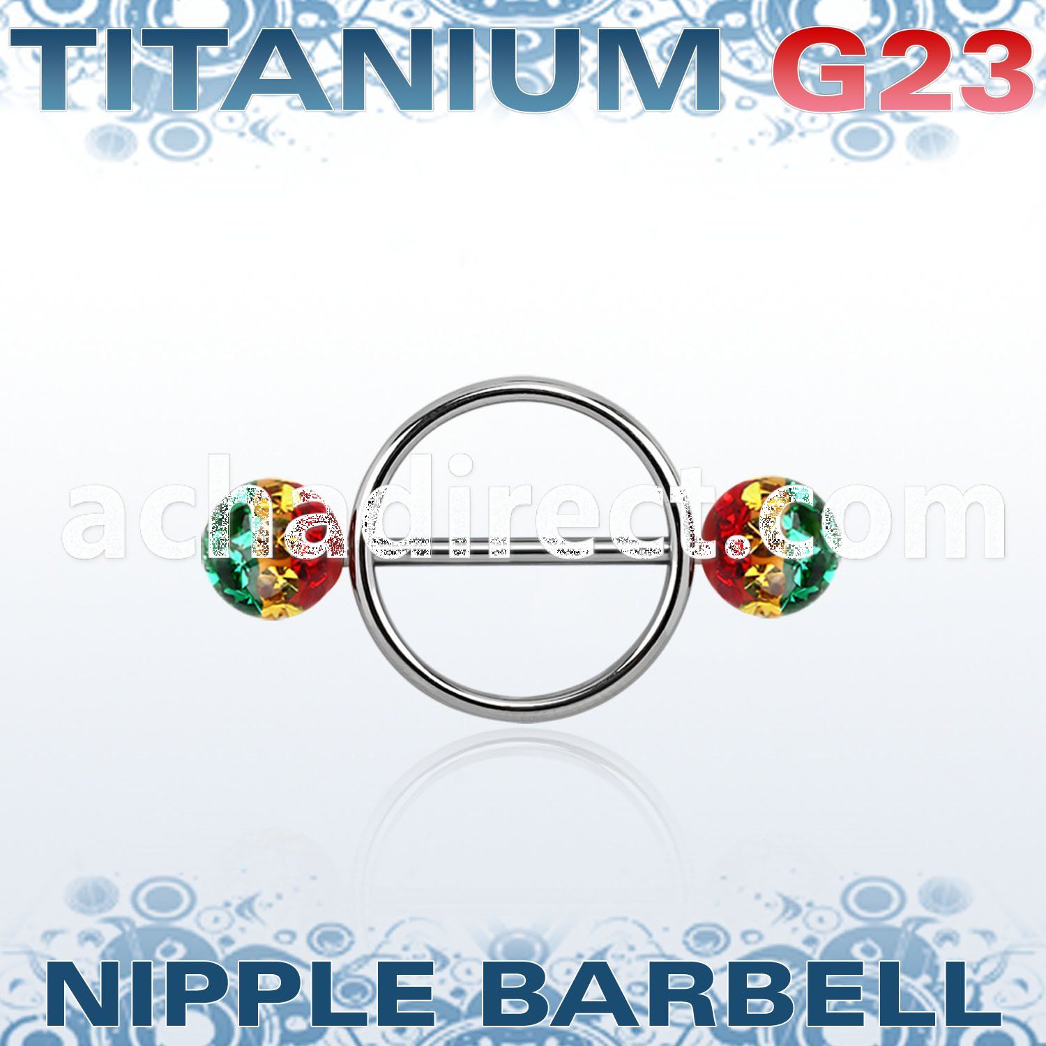 urfnpe8 nipple shield w titanium bar w 2 8mm multi crystal balls