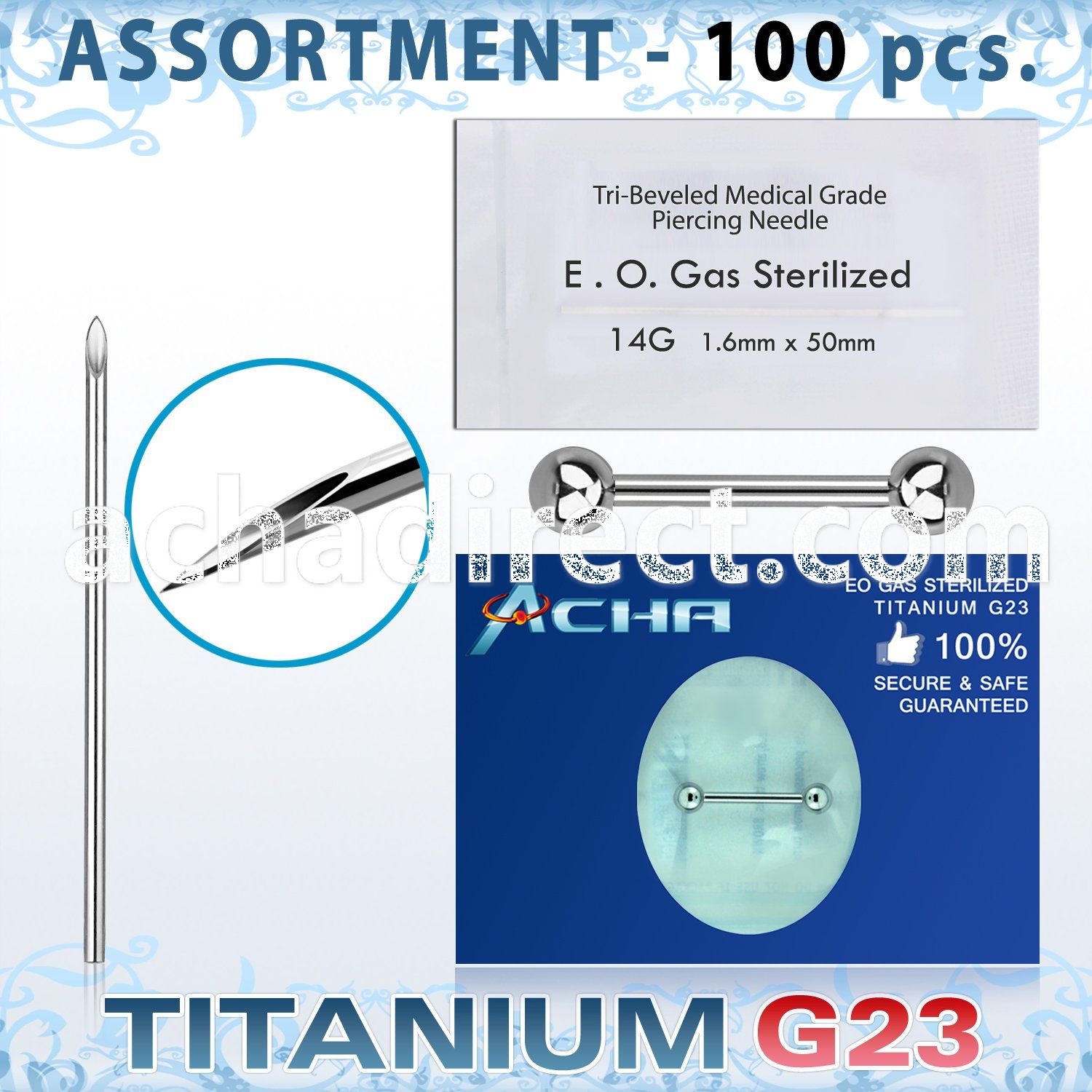 uset13 piercing kit titanium g23 nipple barbell needles