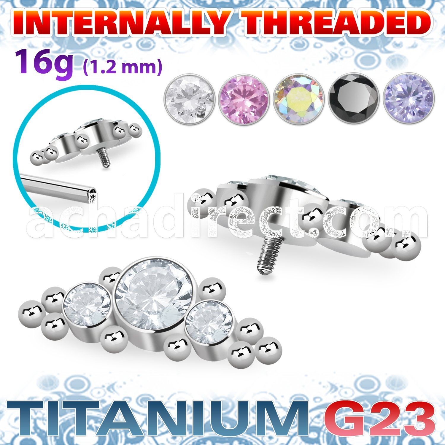 ushz1in titanium g23 top part post triple round cz