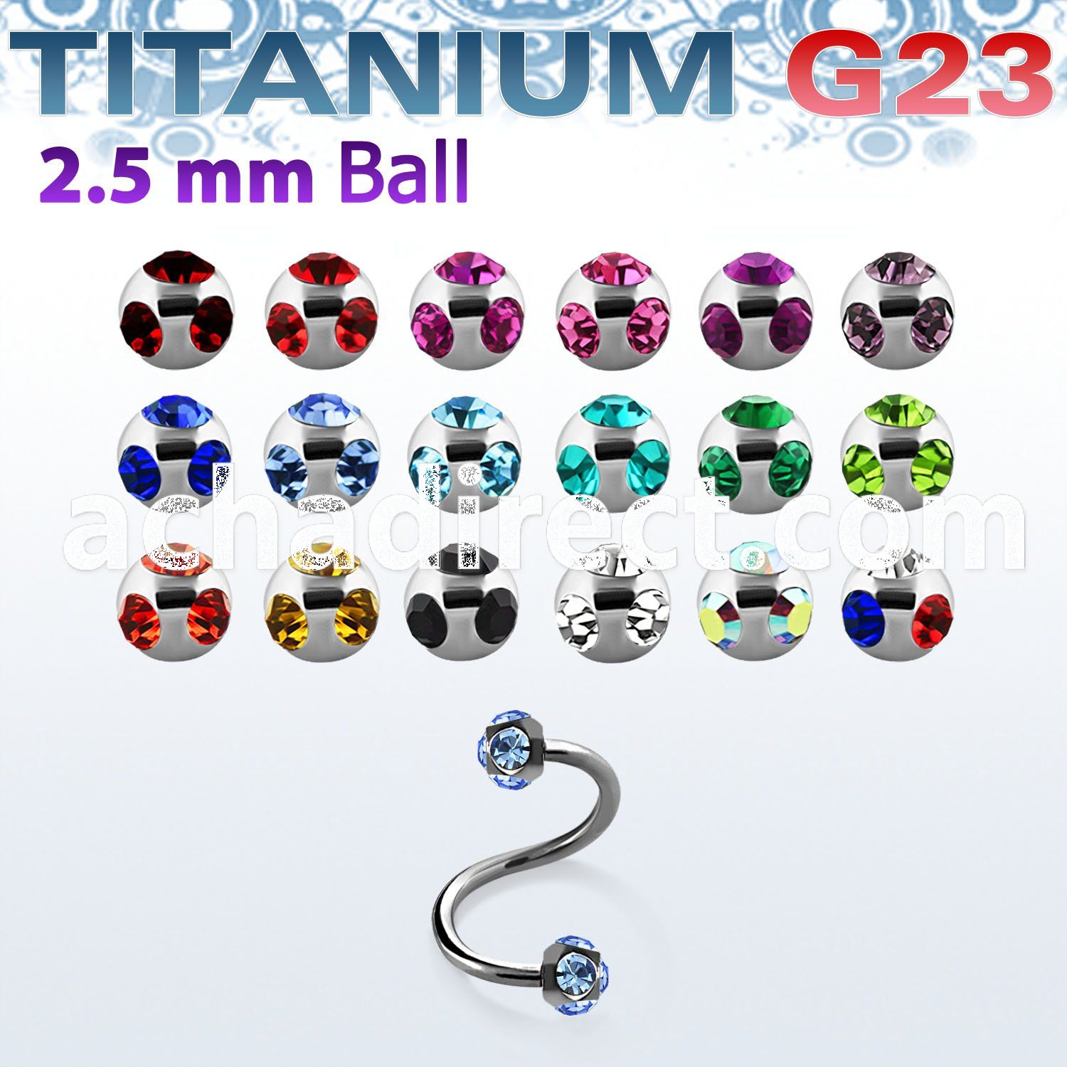 uspemj25 titanium g23 twister spiral w 2 5 mm multi jewel balls