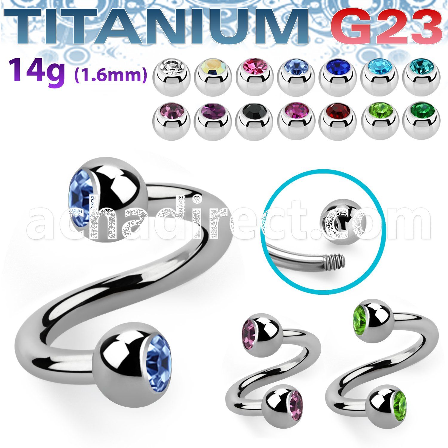 uspjb4 titanium g23 spiral with two 4mm bezel set balls
