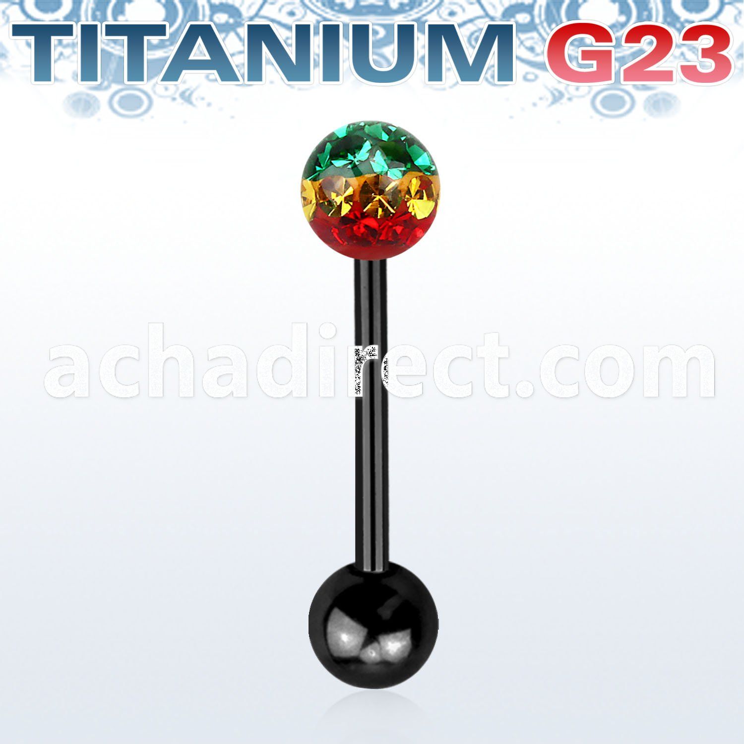 utbbfr6r anodized titanium g23 barbell w 6mm rasta ferido ball