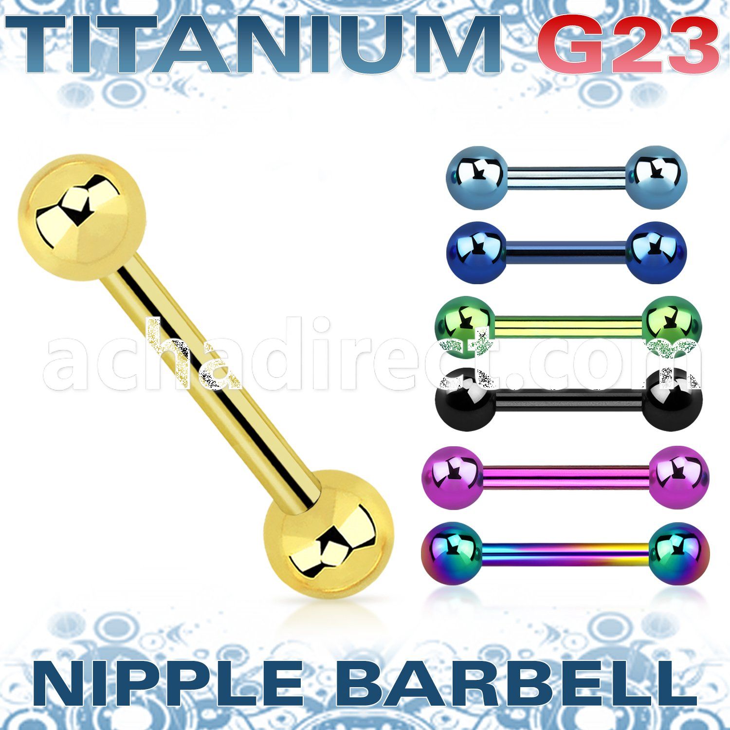 utbbnps titanium g23 anodized nipple barbell, 14g with 4mm balls