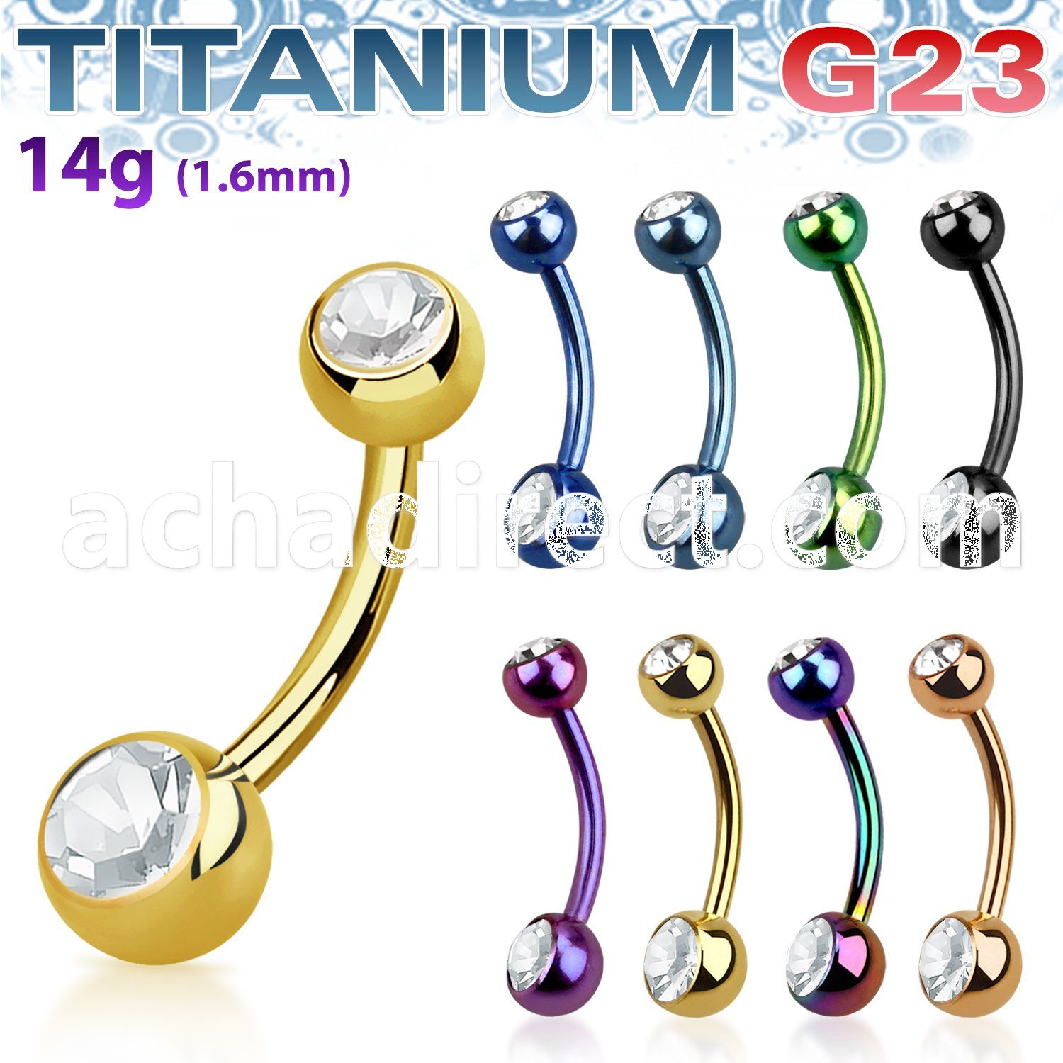 utbn2cs anodized titanium banana w 2 bezel jewel 5 6mm balls