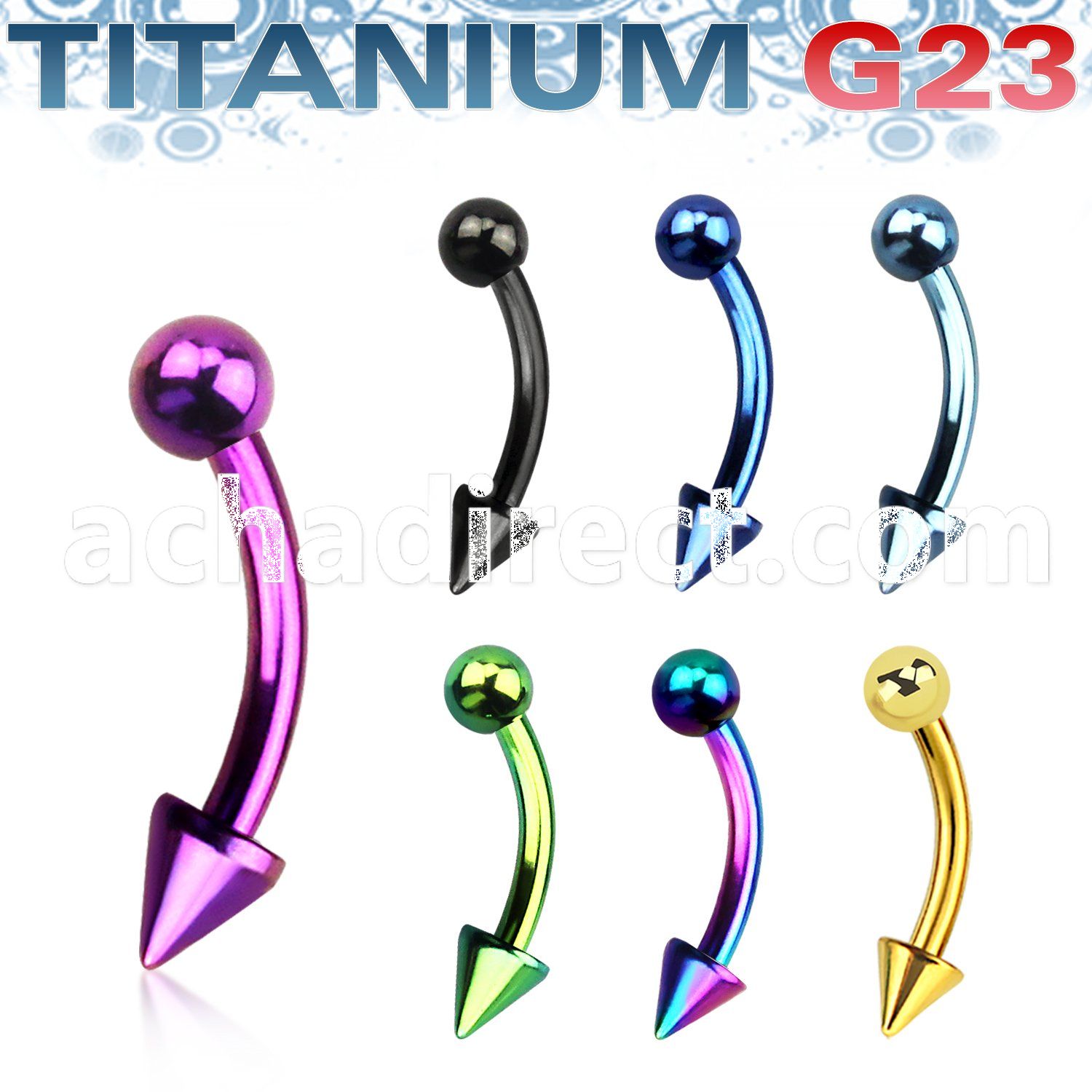 utbnebcn anodized titanium g23 eyebrow banana w 3mm ball cone