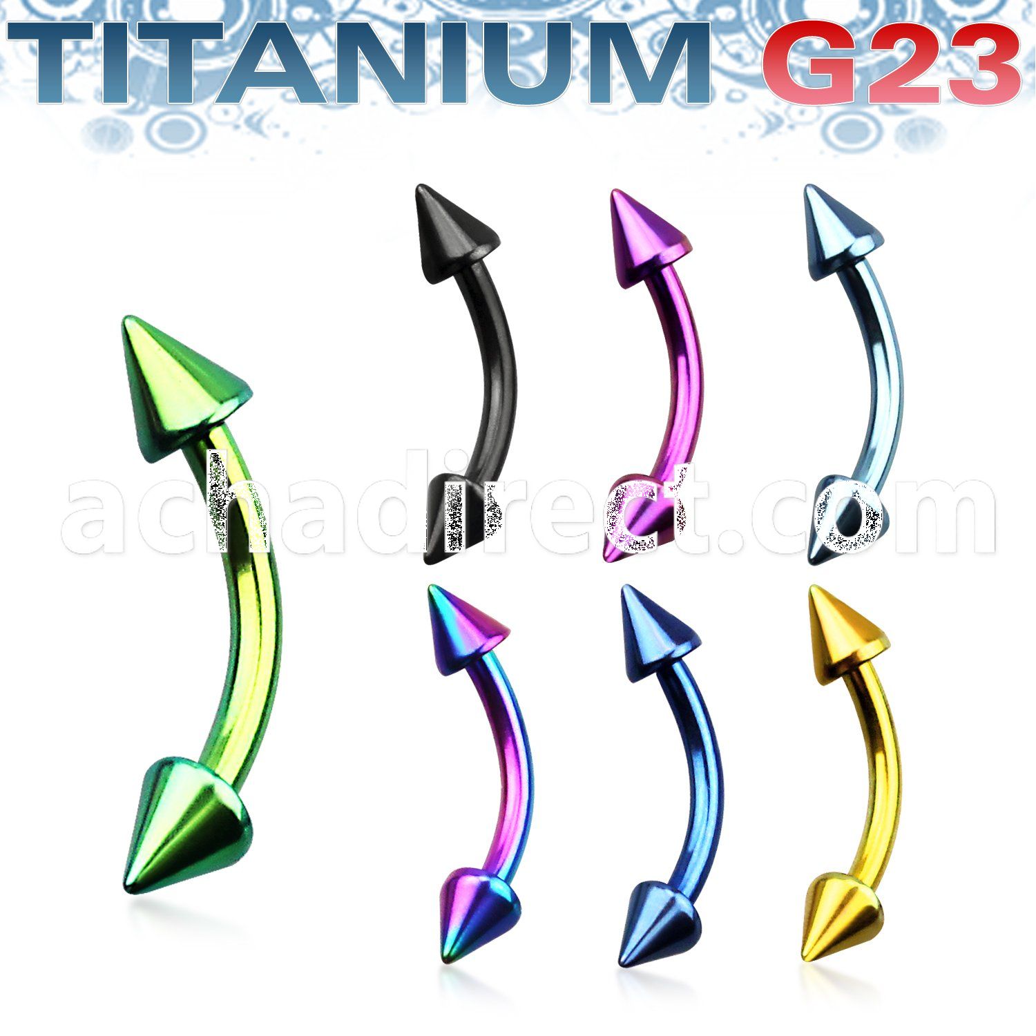 utbnecn anodized titanium g23 eyebrow banana ring with 3mm cones