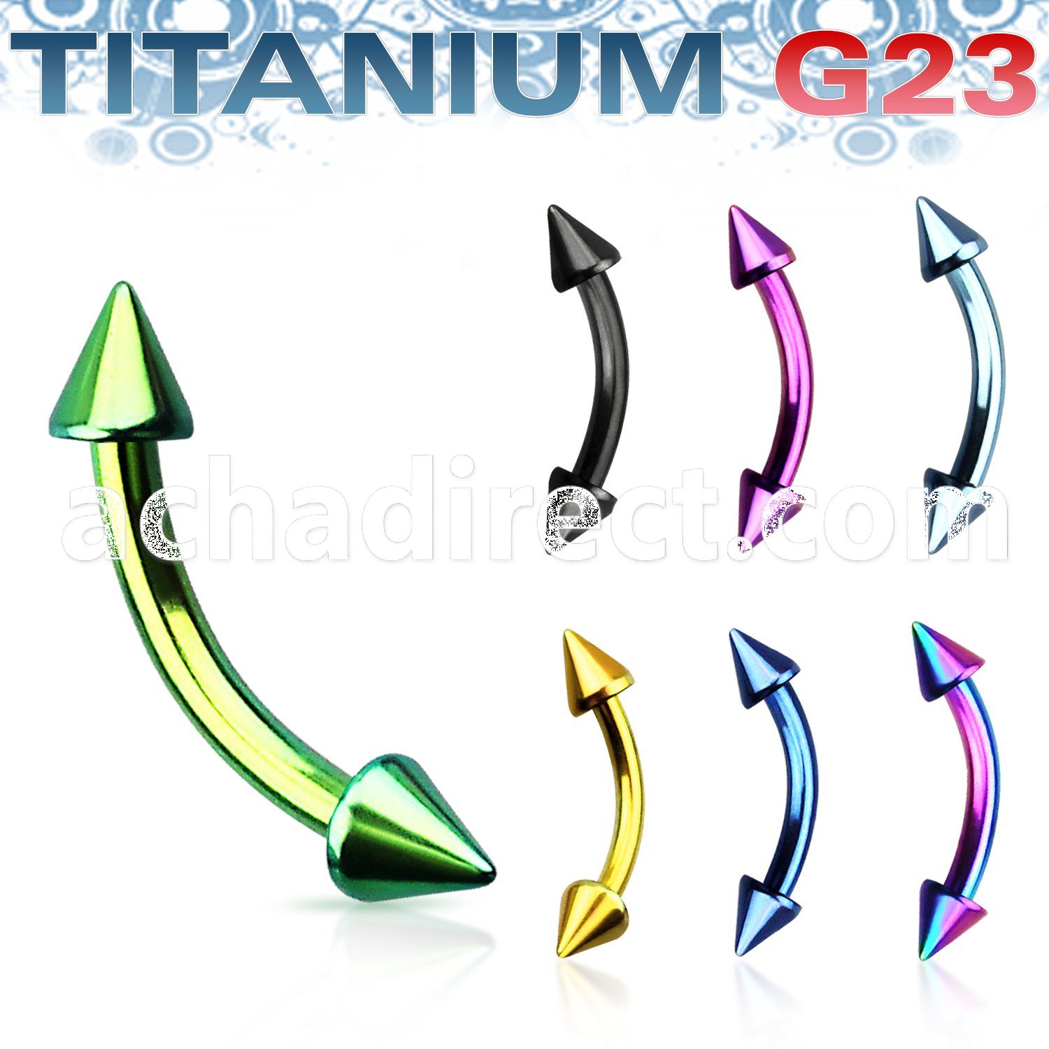 utbnen25 anodized titanium g23 eyebrow banana with 2 5mm cones