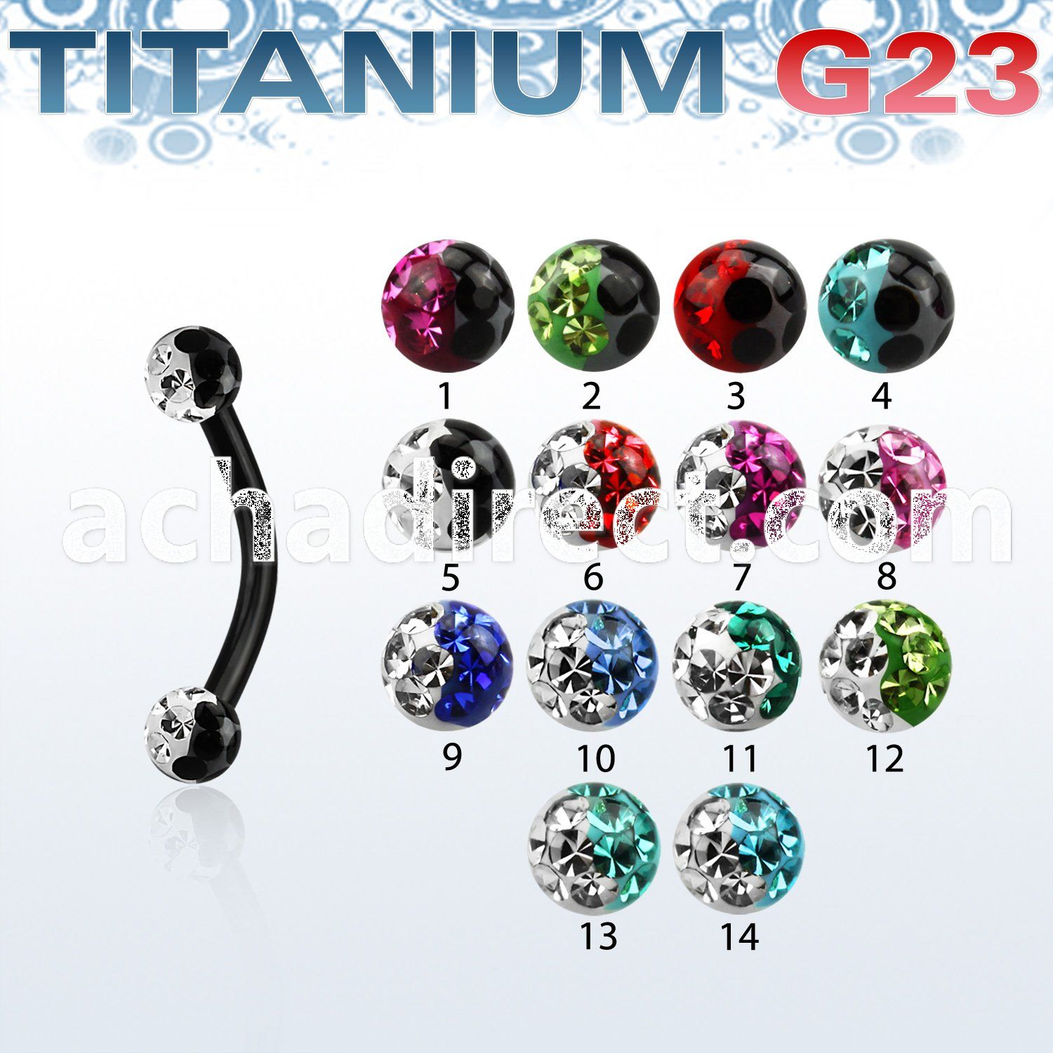 utbnfr3e anodized titanium g23 banana w 3mm 2 color ferido ball