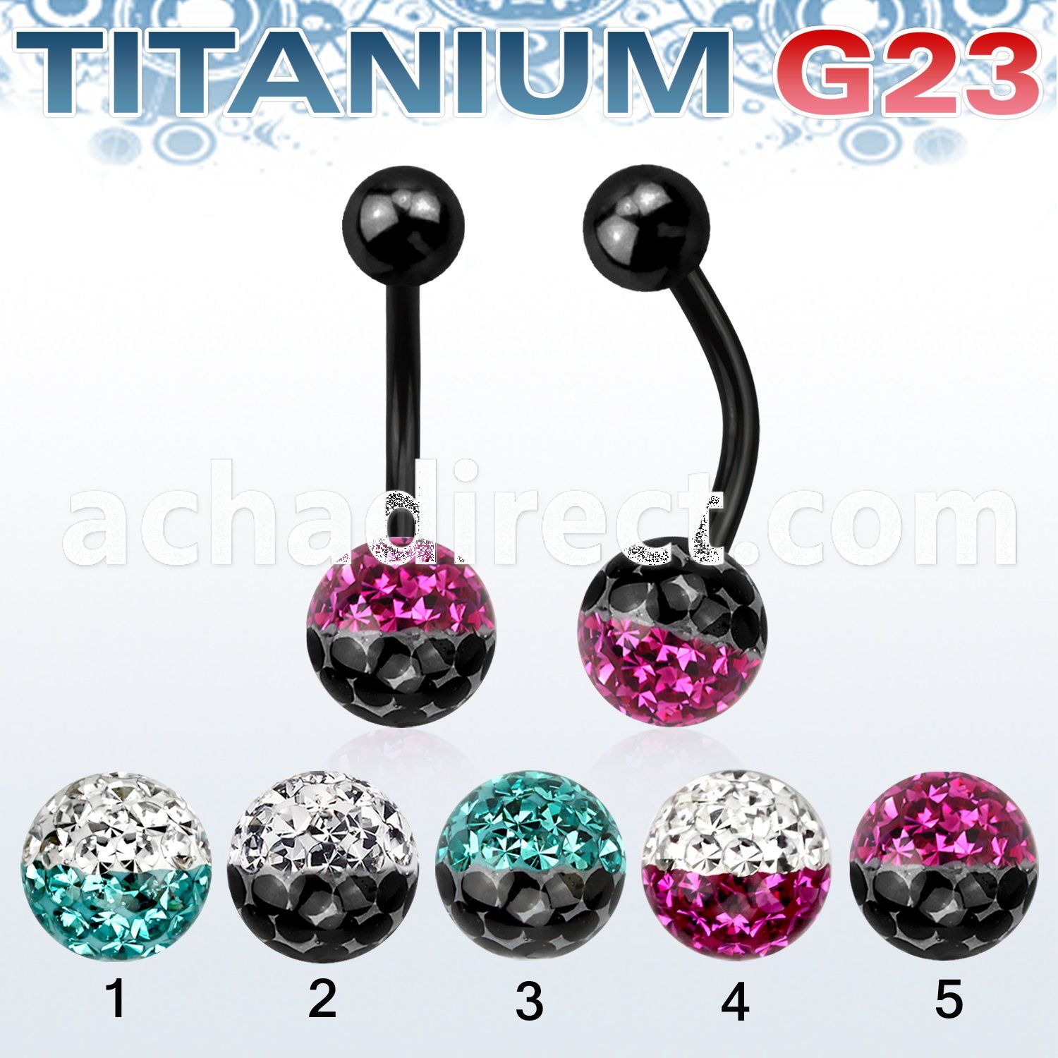 utbnfr8e anodized titanium g23 banana w 8mm 2 color ferido ball