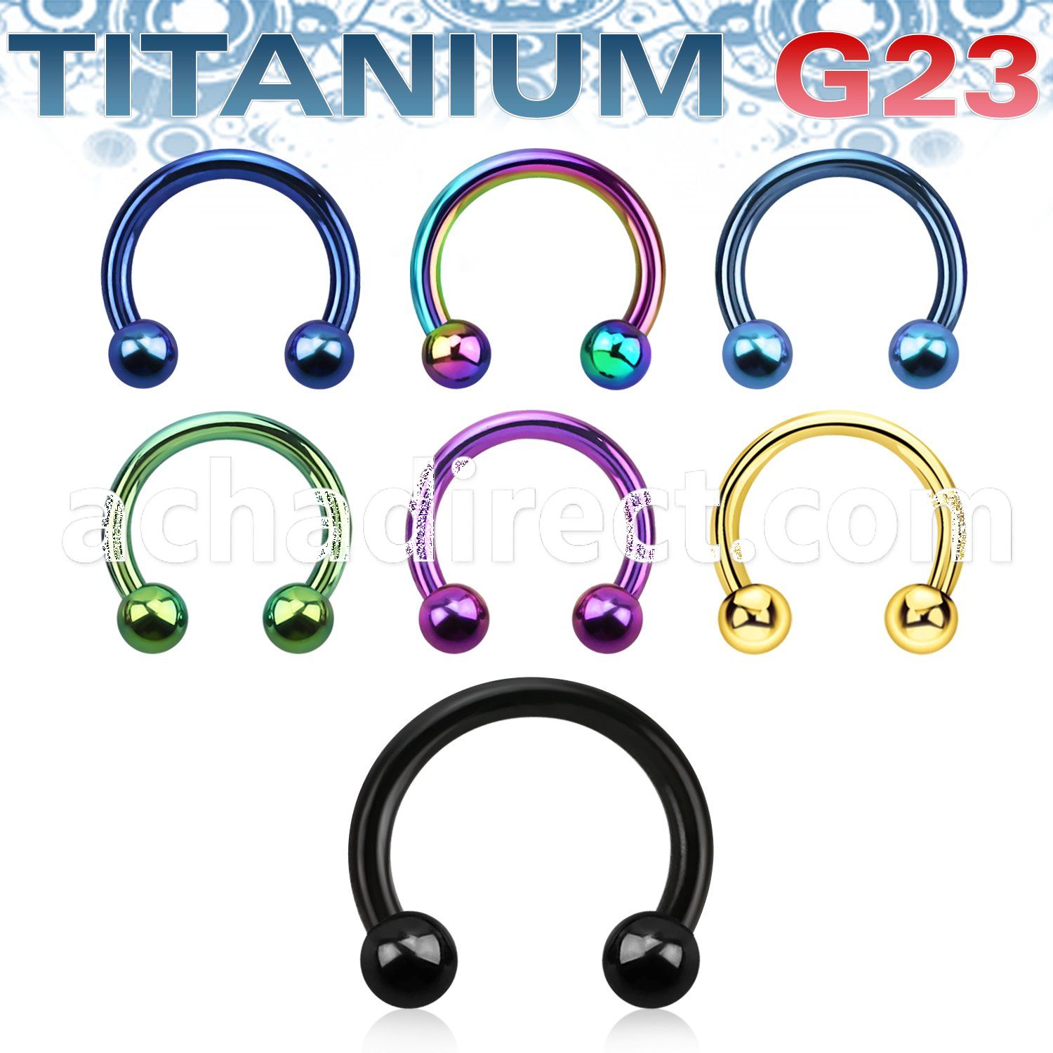 utcbb3 anodized titanium g23 circular barbell two balls
