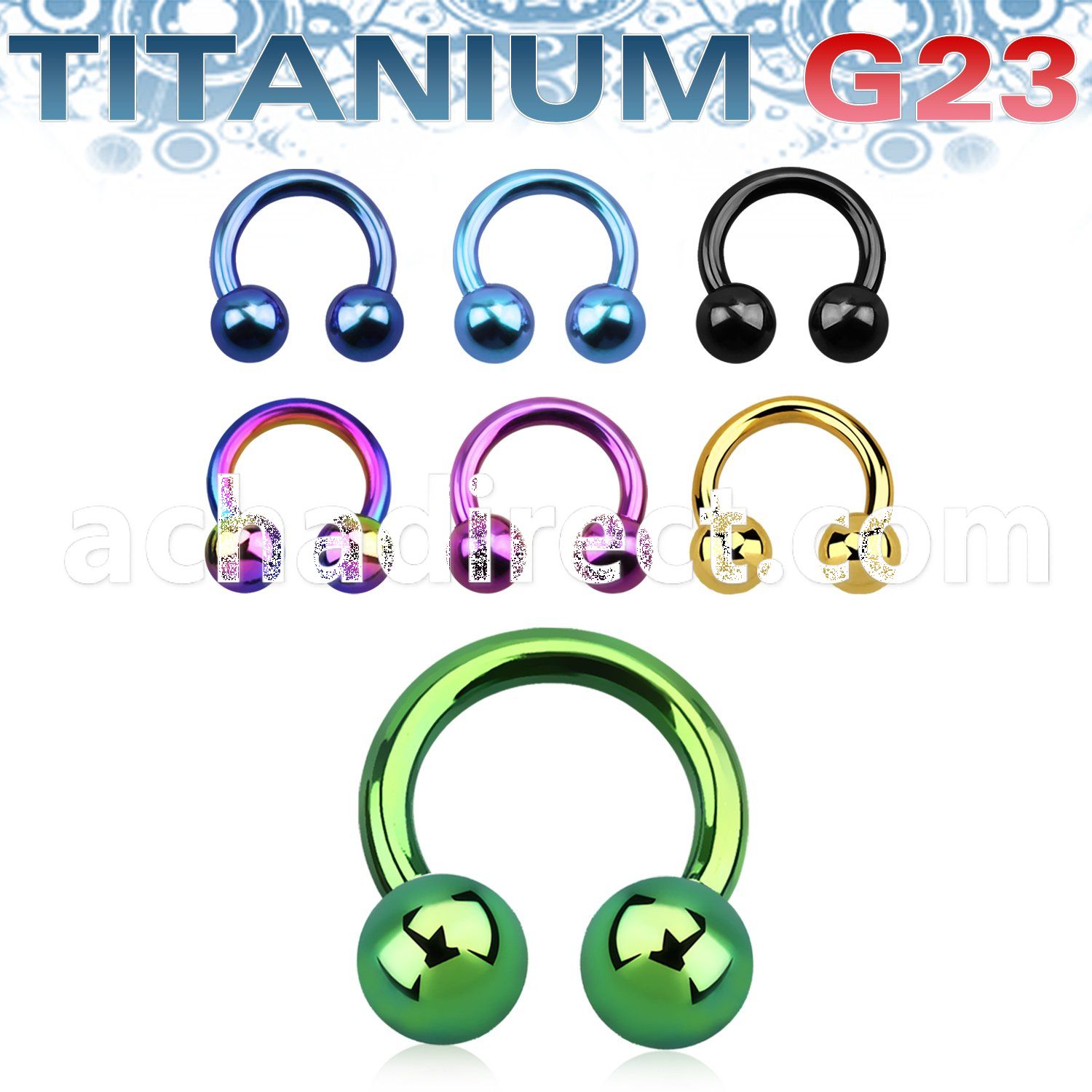 utcbb5 anodized titanium g23 circular barbell, 14g 5mm balls