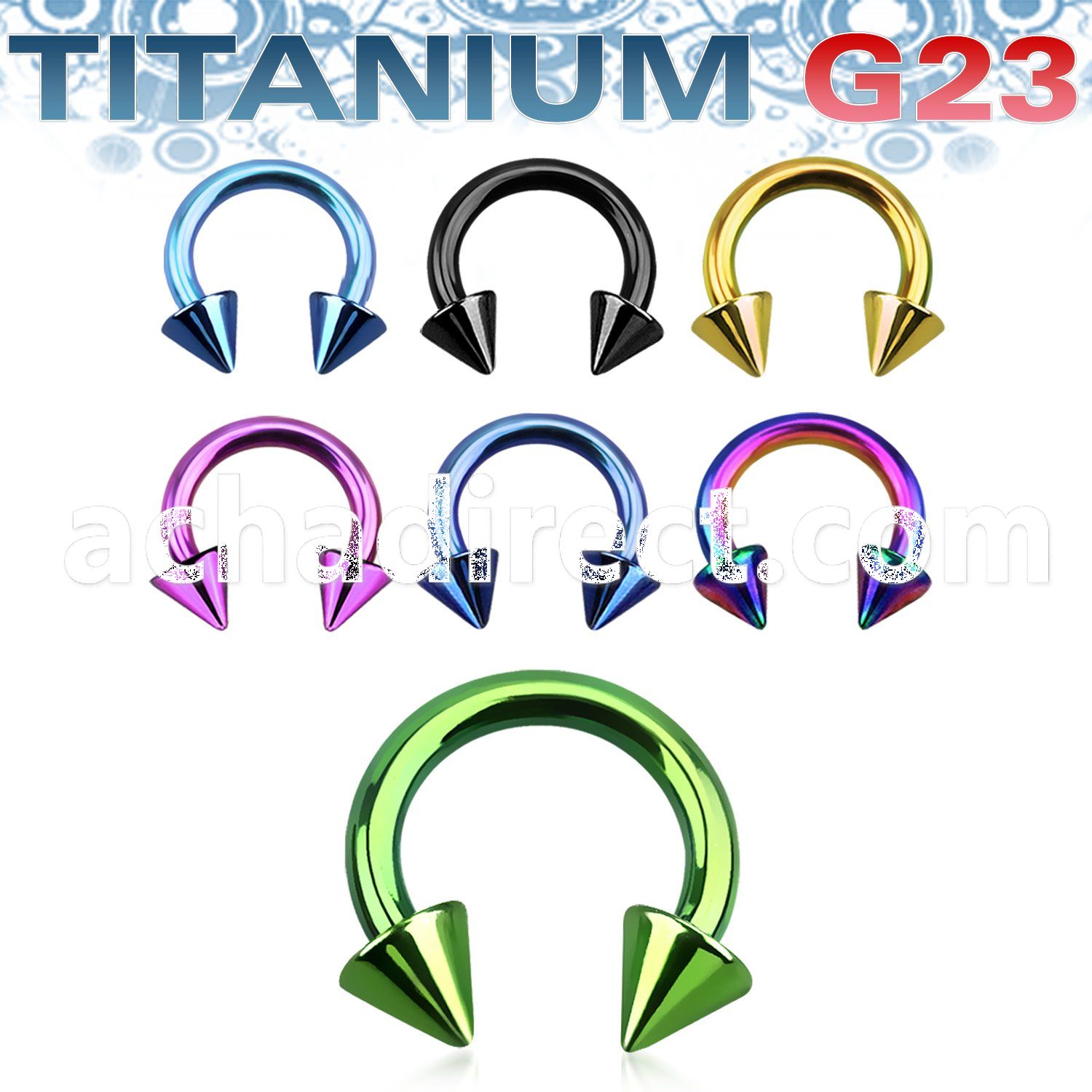 utcbcn5 anodized titanium g23 circular barbell, 14g 5mm cones