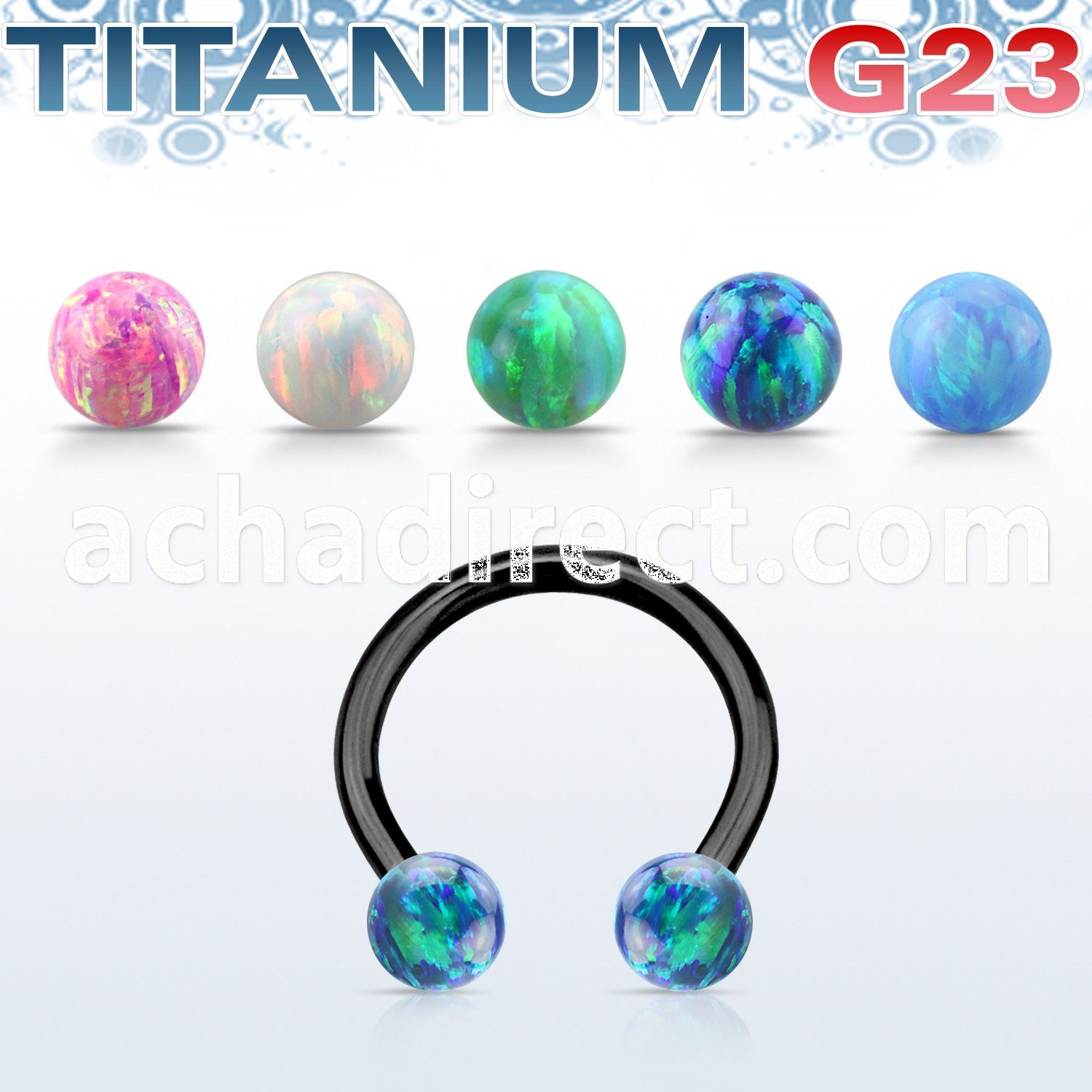 utcbeop4 anodized titanium g23 circular barbell w 4mm opal balls