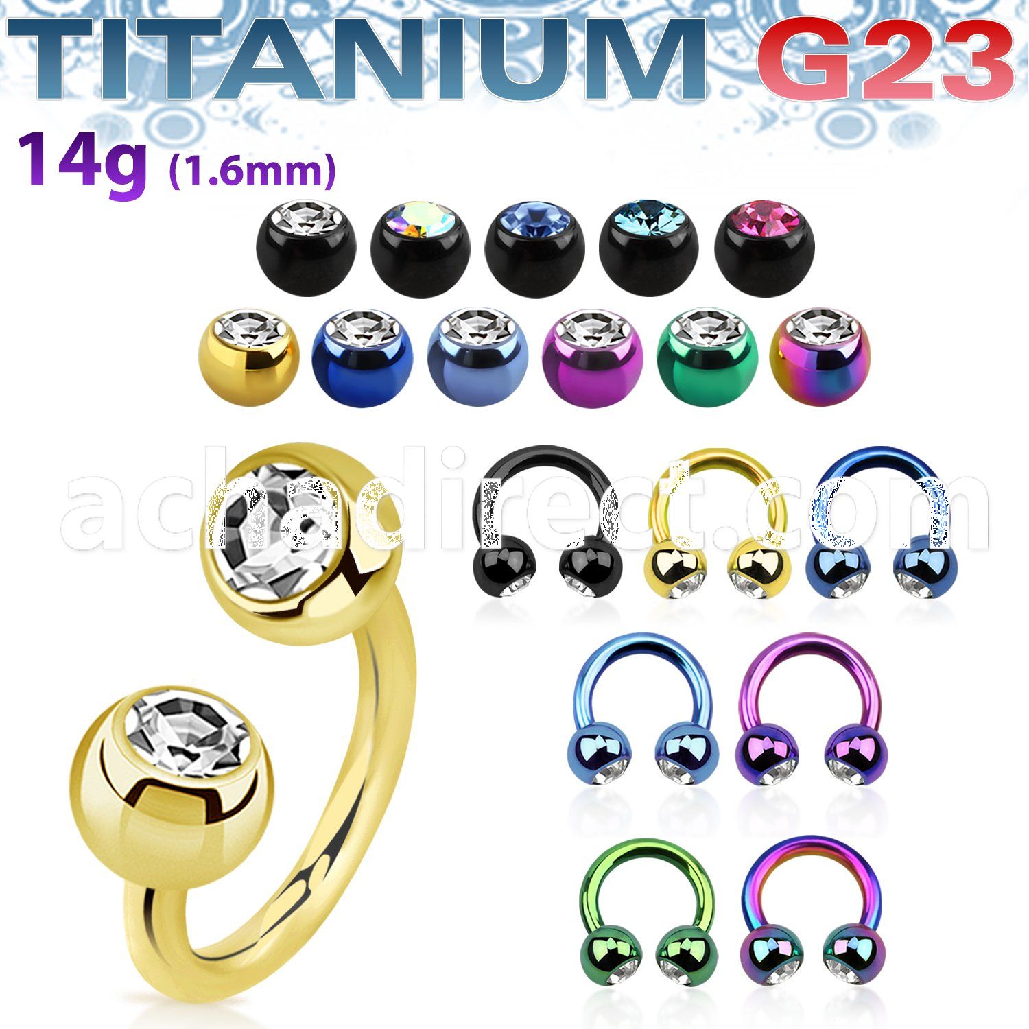 utcbjb5 anodized titanium g23 circular barbell 5mm jewel balls