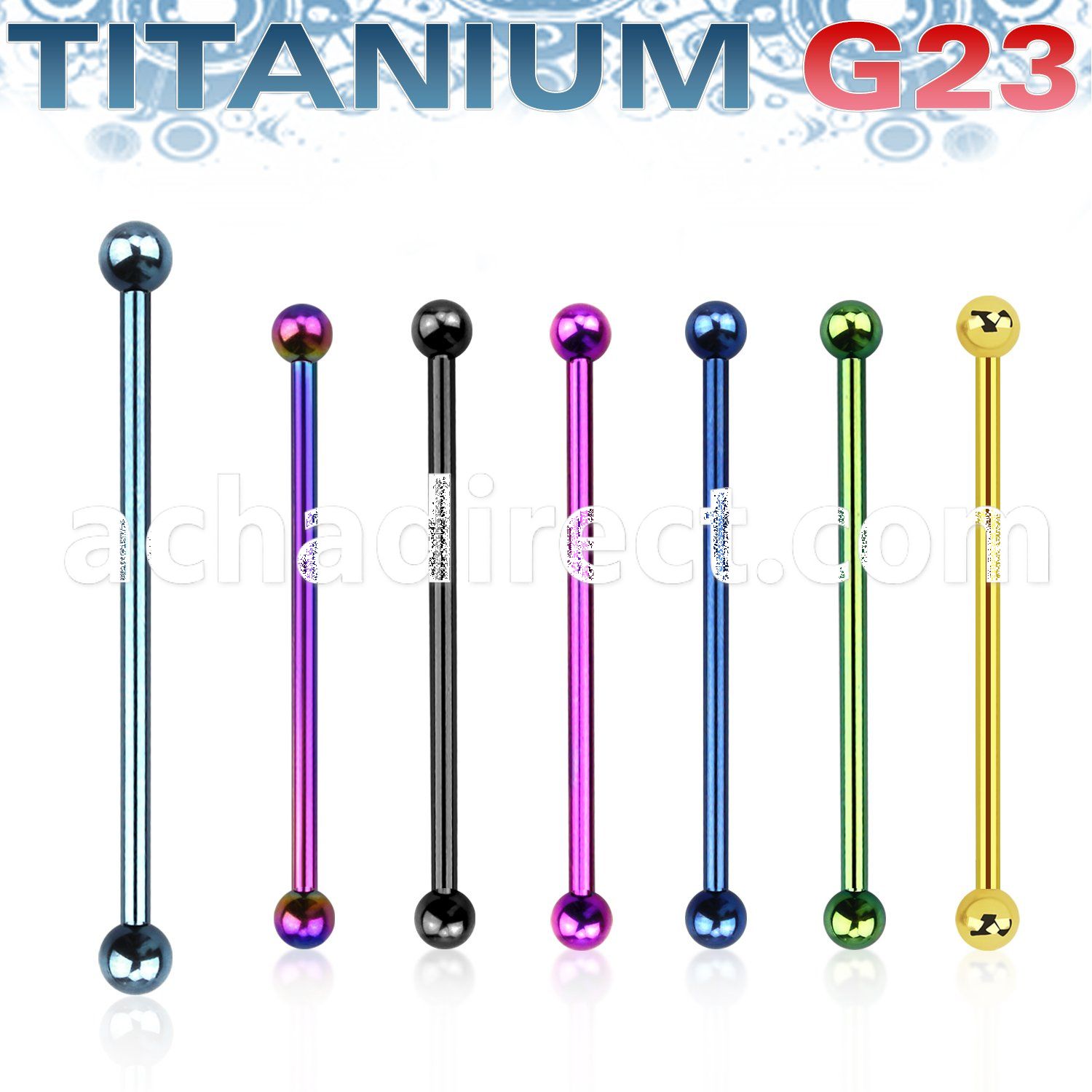 utinb4 anodized titanium g23 industrial barbel with 4mm balls