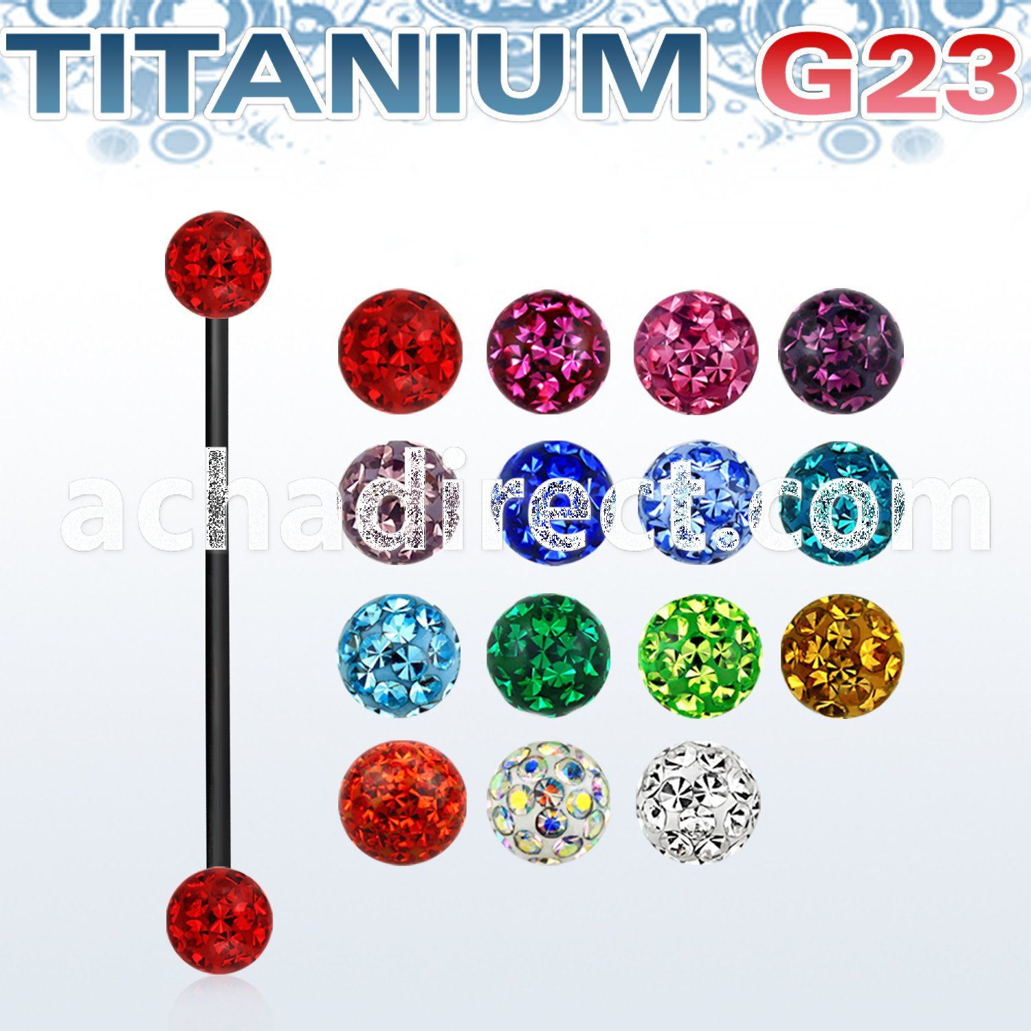 utinfr5 anodized titanium g23 barbell w 5mm ferido balls