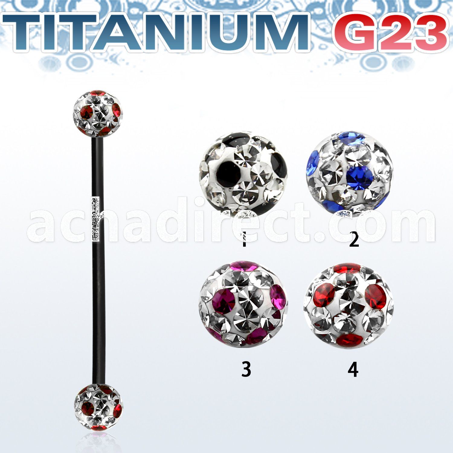 utinfr5a anodized titanium g23 barbell w 5mm dotted balls