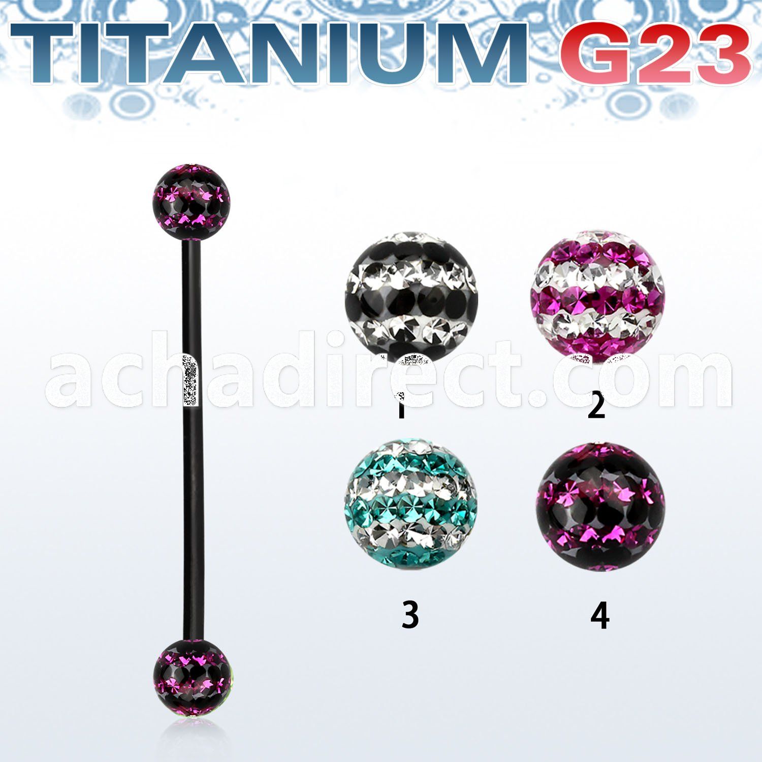 utinfr5d anodized titanium g23 barbell w 5mm tri line balls