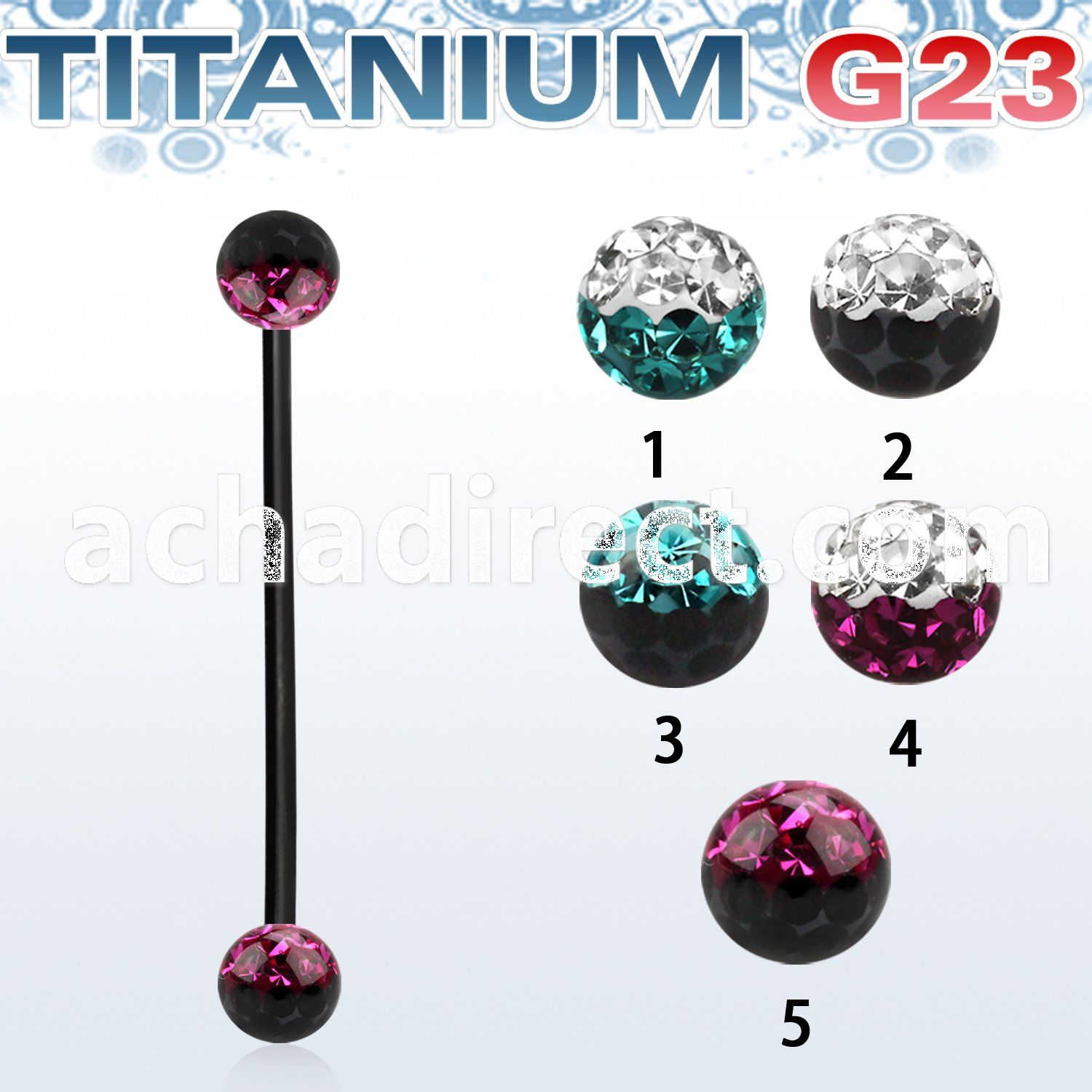 utinfr5e anodized titanium g23 barbell w 5mm 2 color balls