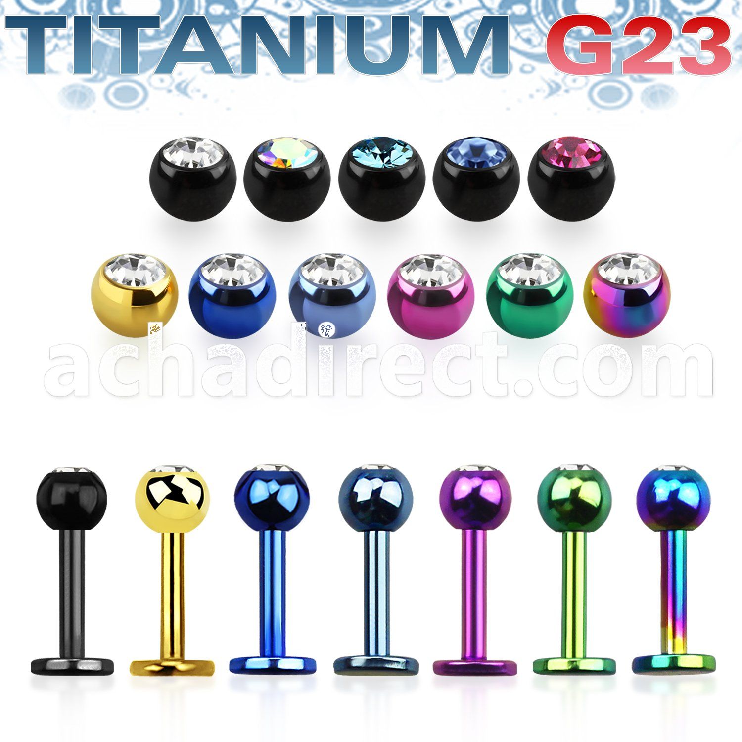 utlbc4 anodized titanium g23 labret w 4mm bezel set jewel ball