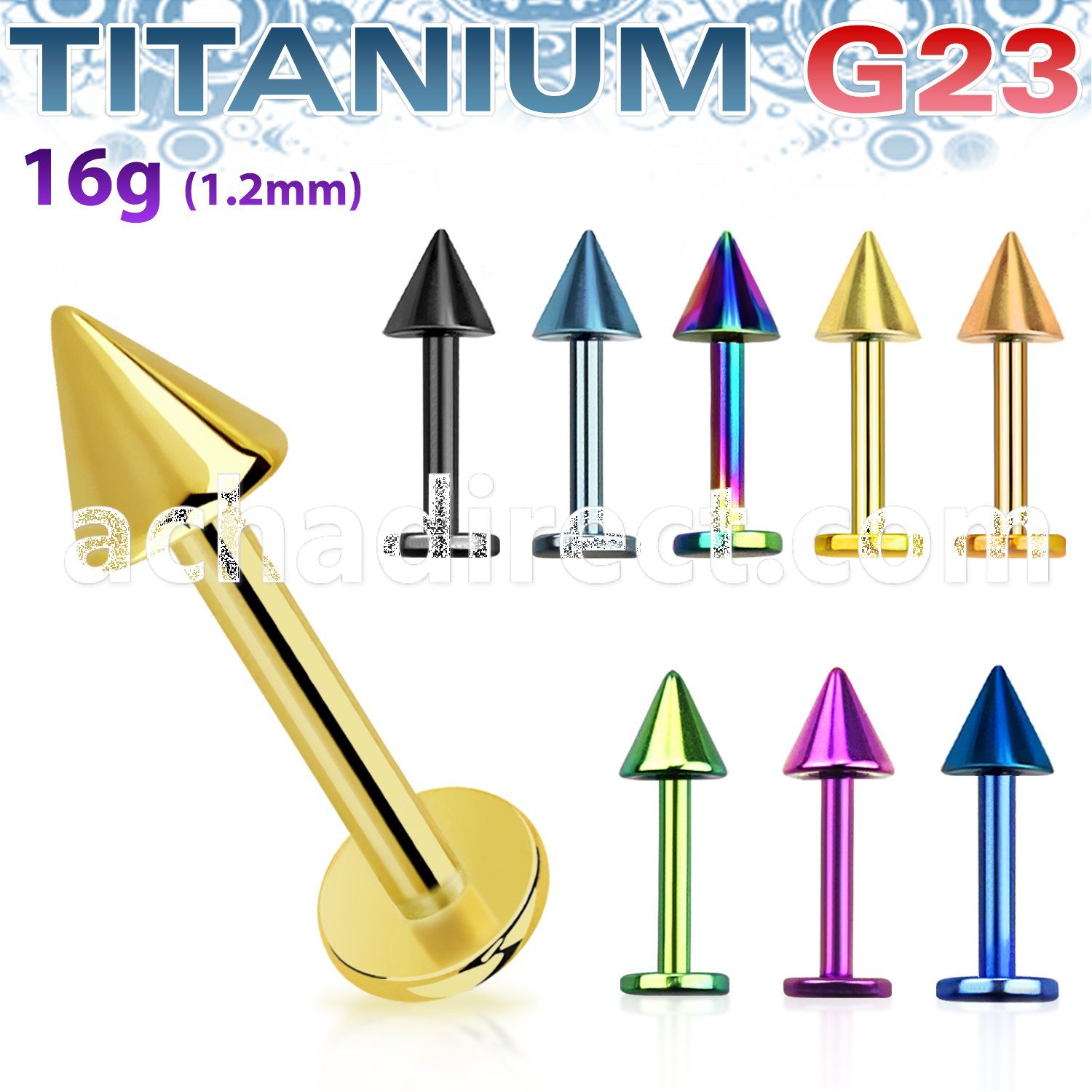 utlbcn4s anodized titanium g23 labret with a 4mm cone