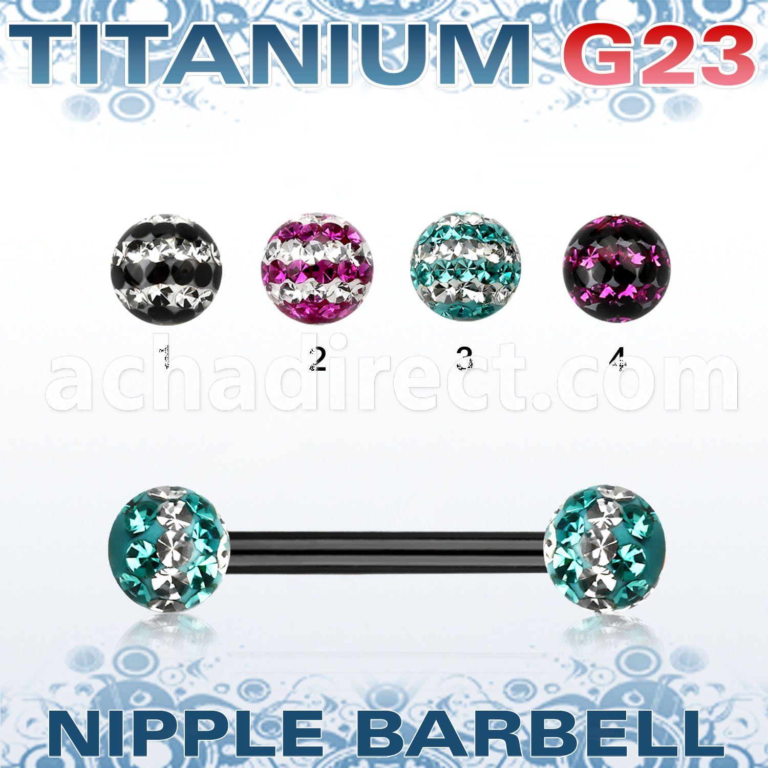 utnpfr5d anodized titanium barbell w 5mm tri line ferido balls