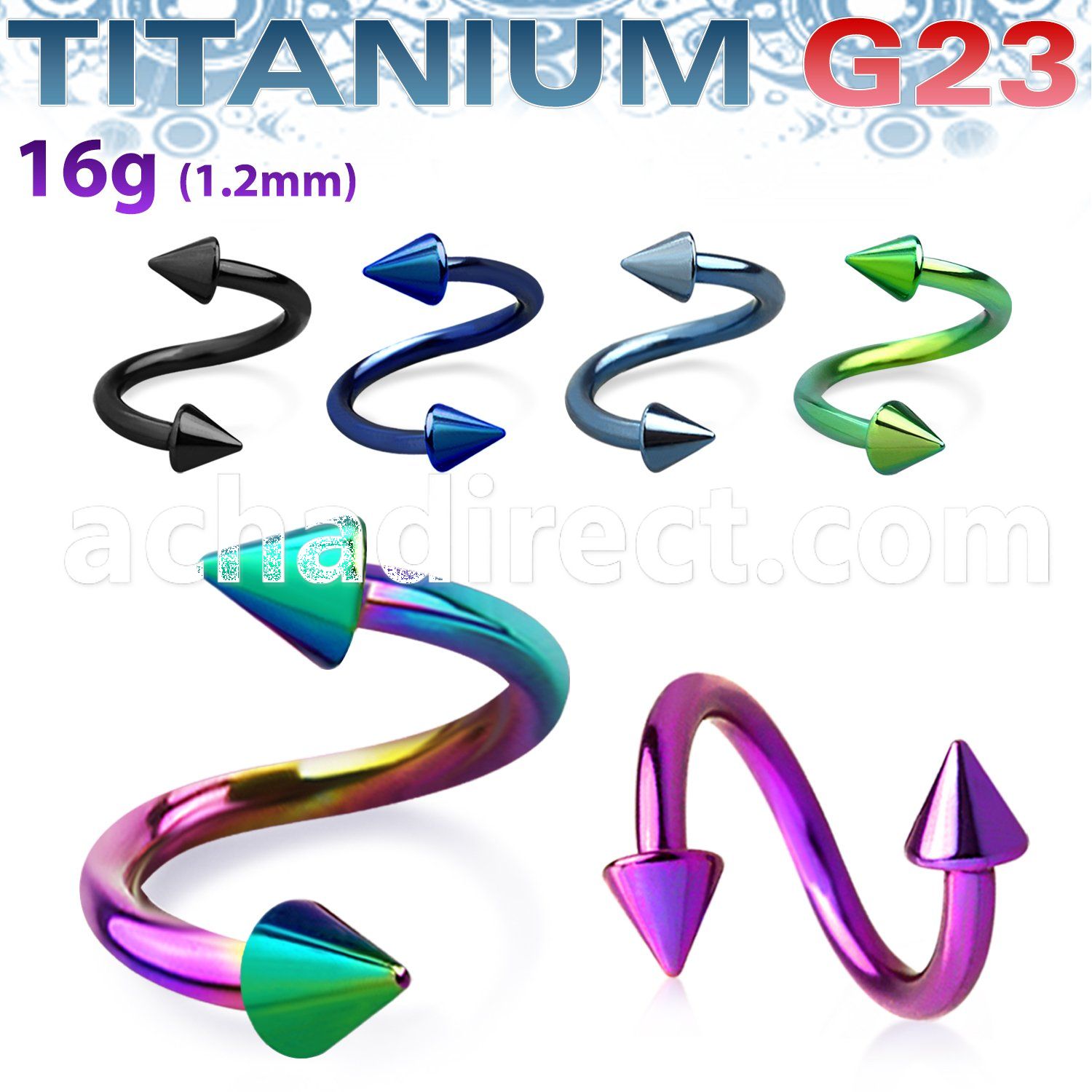utspen anodized titanium g23 eyebrow spiral twister w 3mm cone