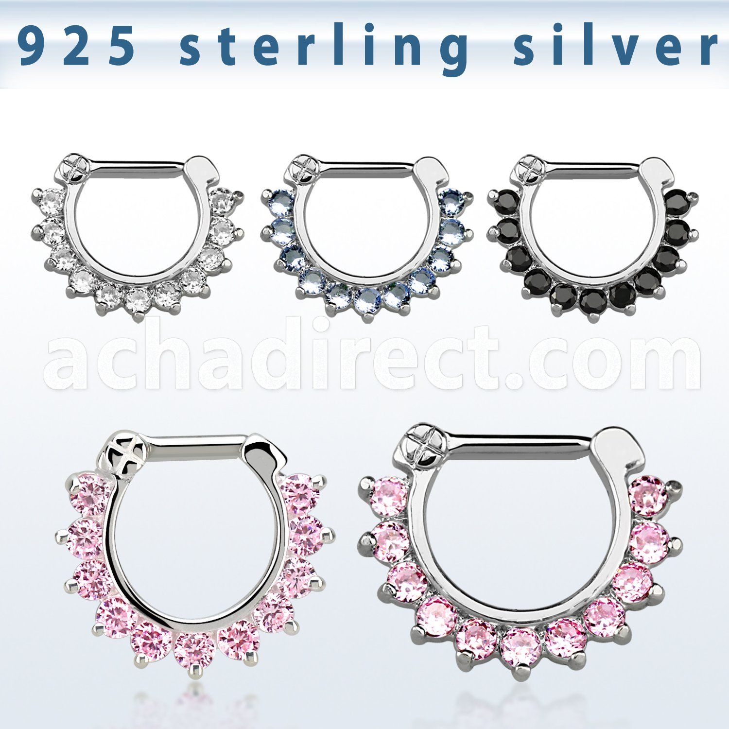 vsepc14 925 silver septum clicker 1.6mm small prong set cz stone