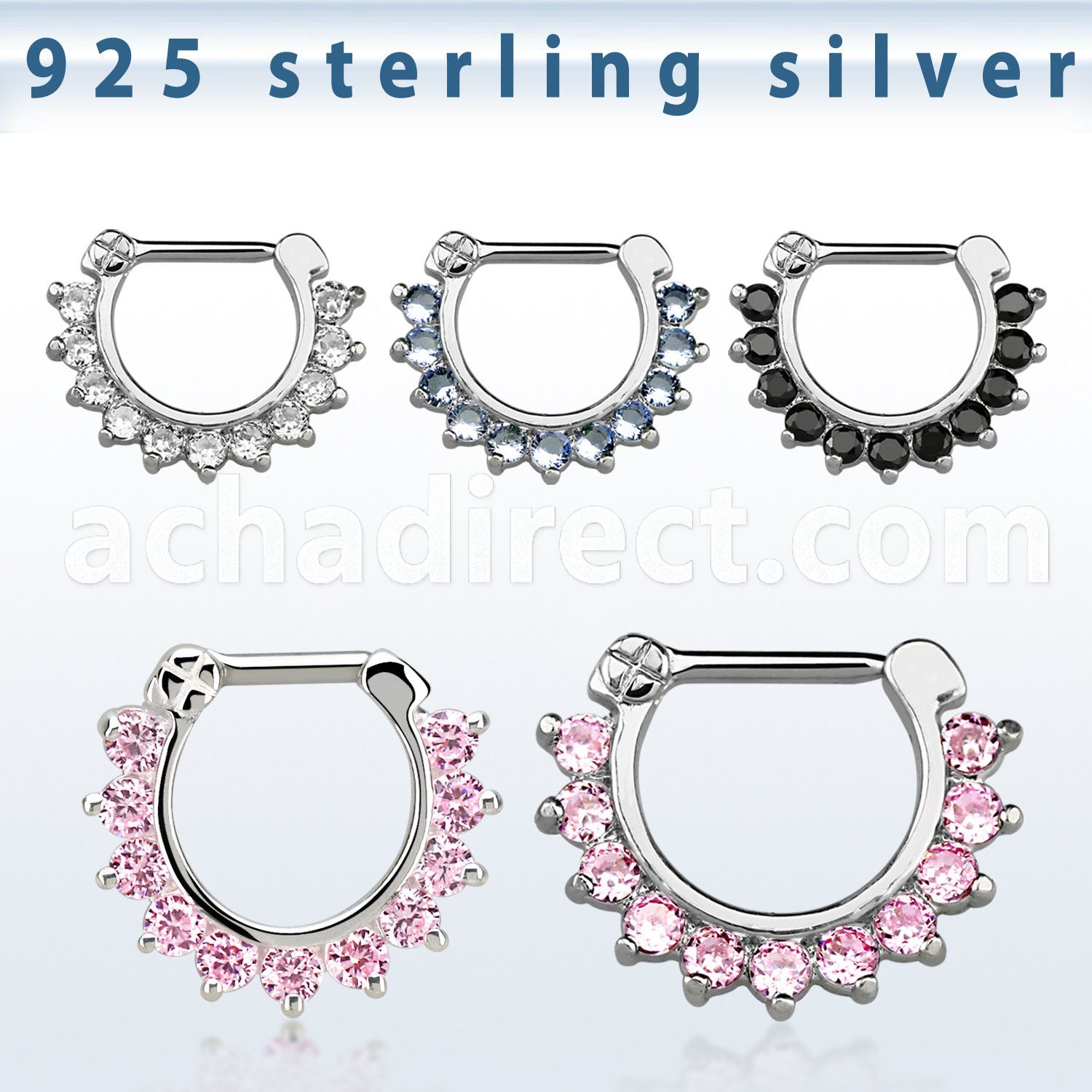 vsepc16 925 silver septum clicker 1.2mm small prong set cz stone