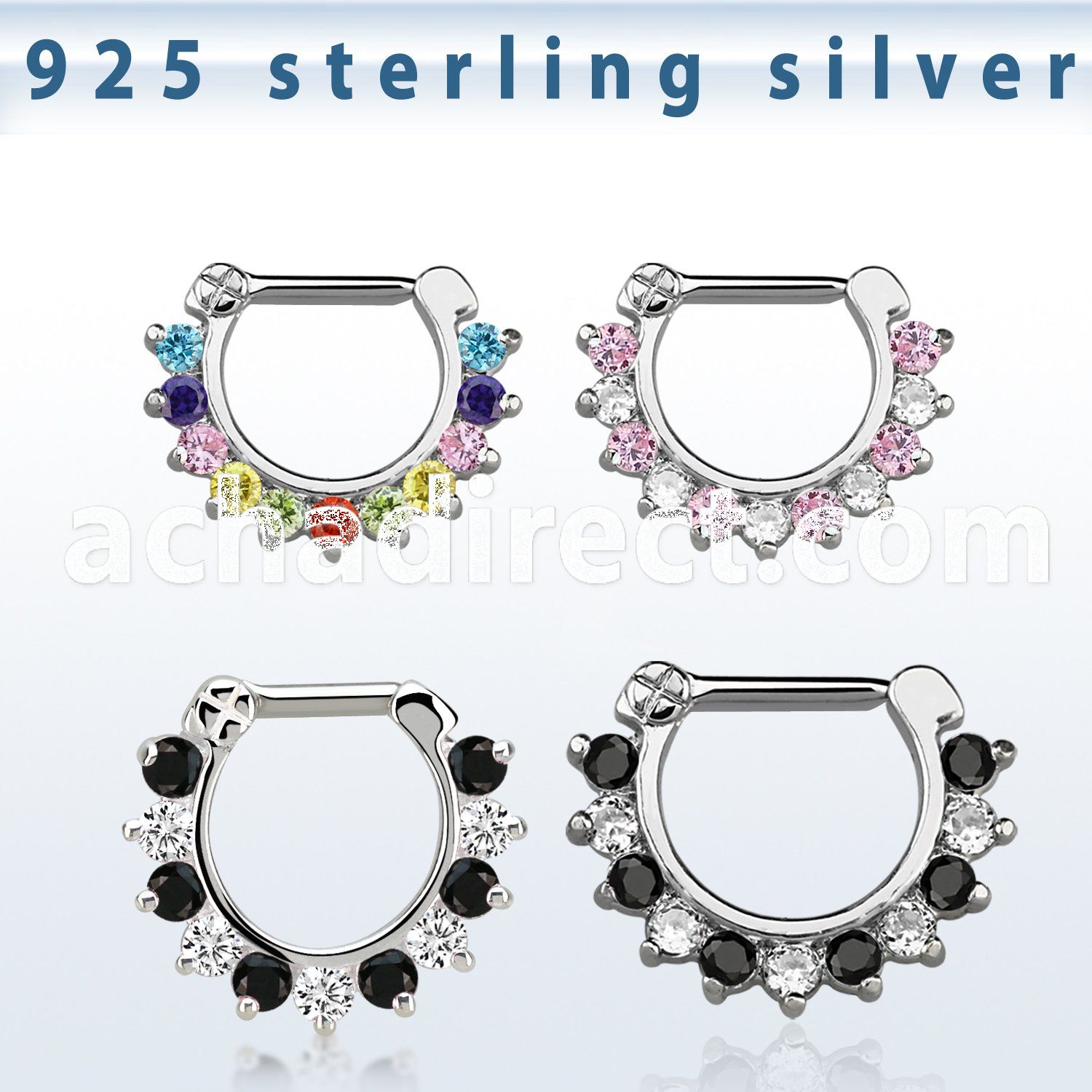 vsepcx14 925 silver septum clicker 1.6mm small mix color czs