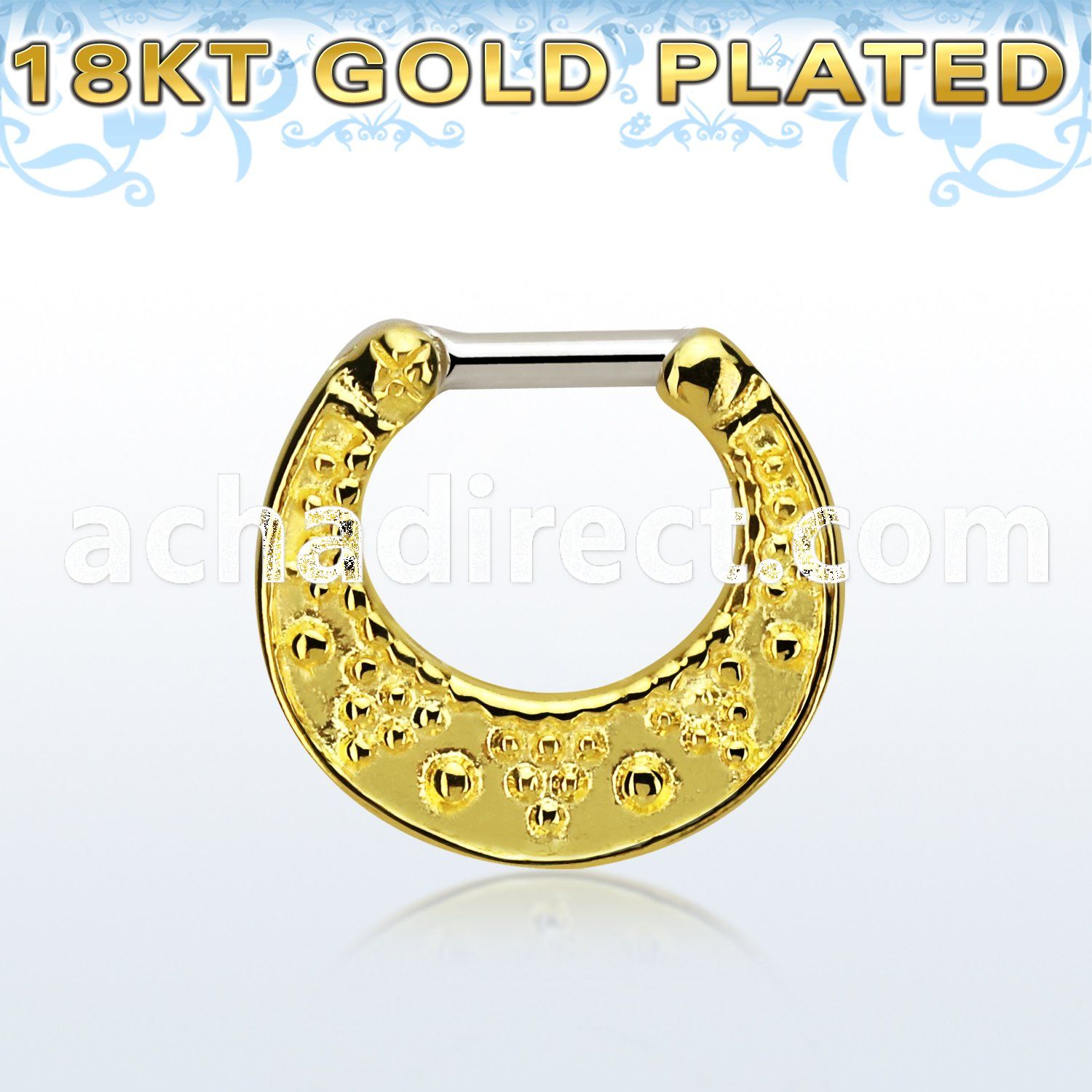 vsepfg14 gold plated silver septum clicker w 1.6mm closure bar