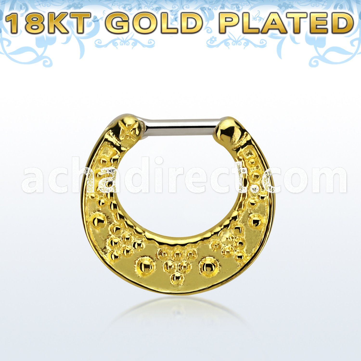 vsepfg16 gold plated silver septum clicker w 1.2mm closure bar