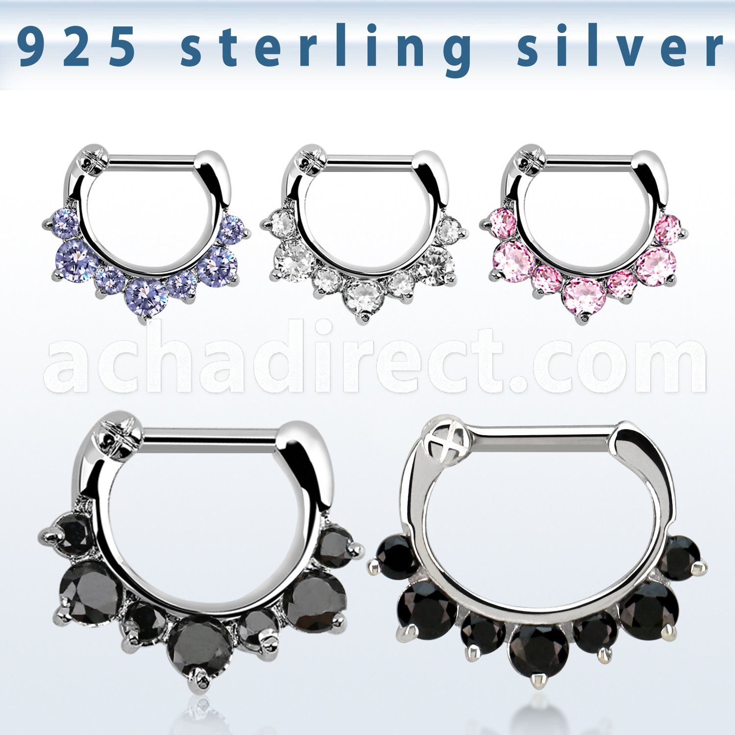 vseph14 925 silver septum clicker 1.2mm w 3 big 4 small czs