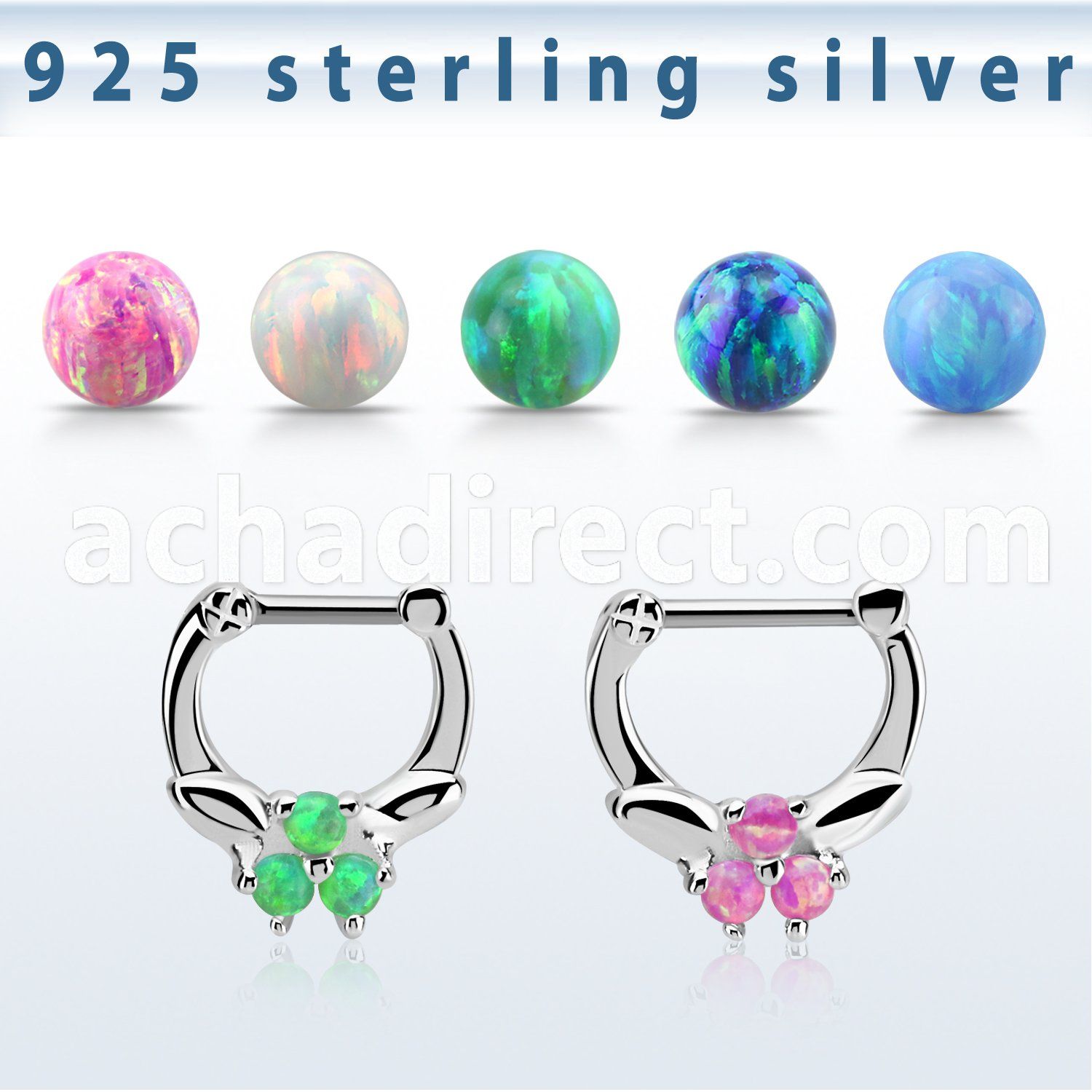 vsepo16 silver septum clicker 16g w 3 synthetic opals in center