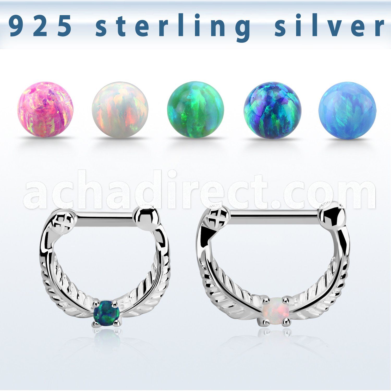 vsepp14 silver septum clicker 14g w prong set synthetic opal
