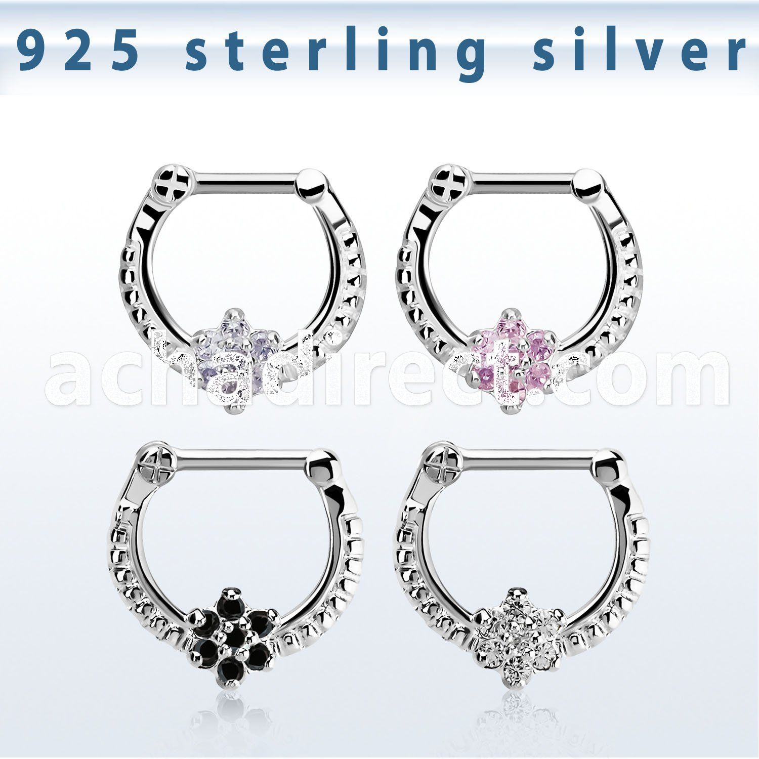 vsepr16 silver septum clicker 14g w a flower made from cz stone