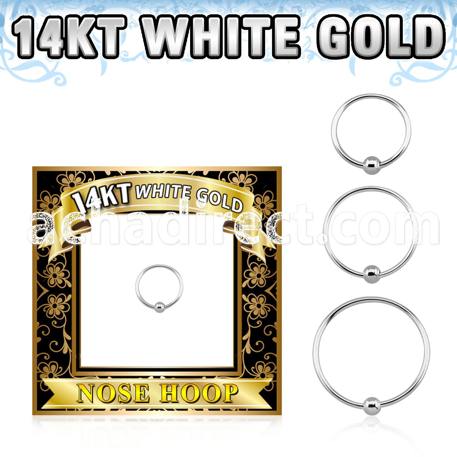 w14hob 14k white gold endless nose hoop ball